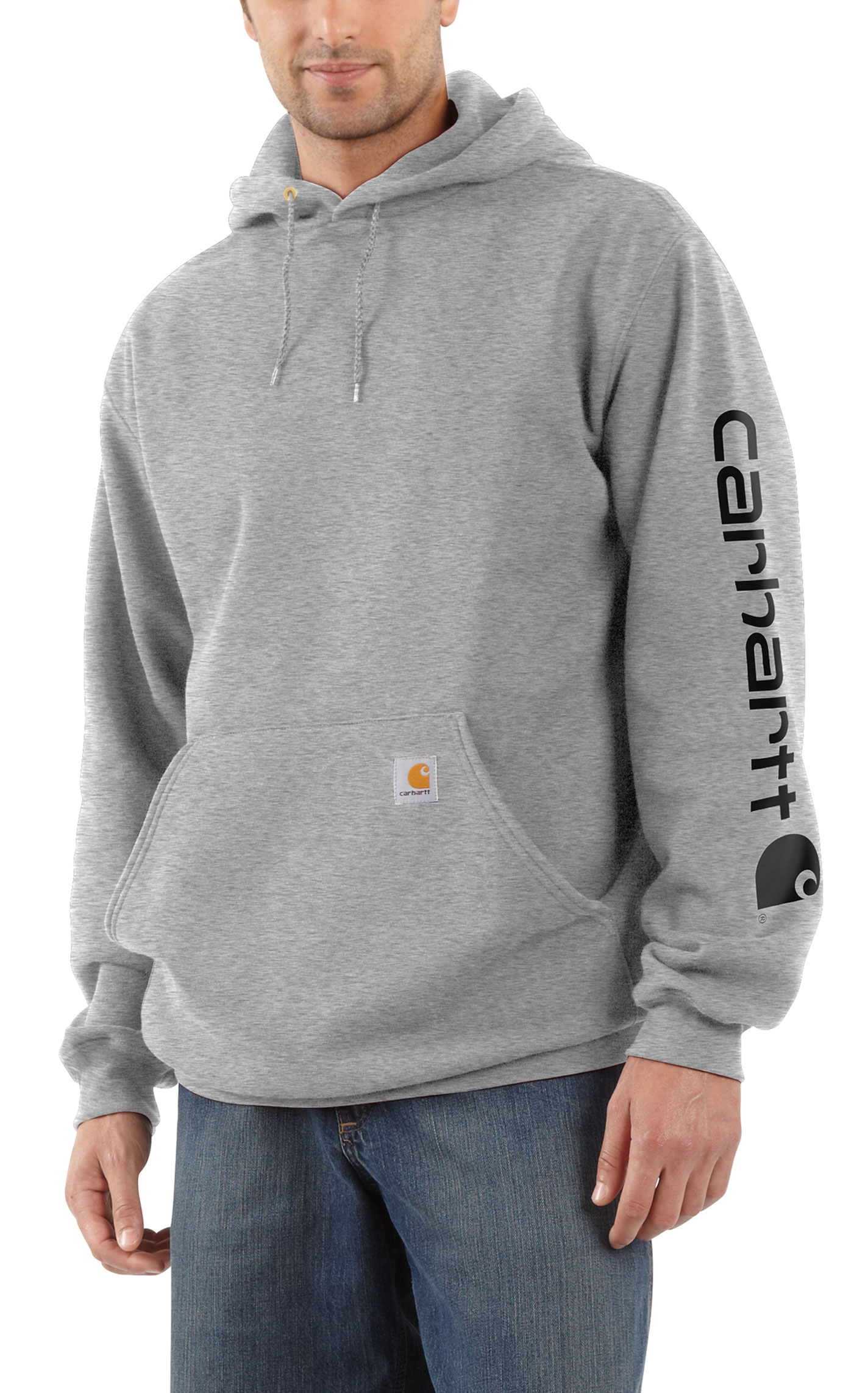 Carhartt Men's Gray & Black Logo Graphic Sleeve Work Hoodie - Image 1