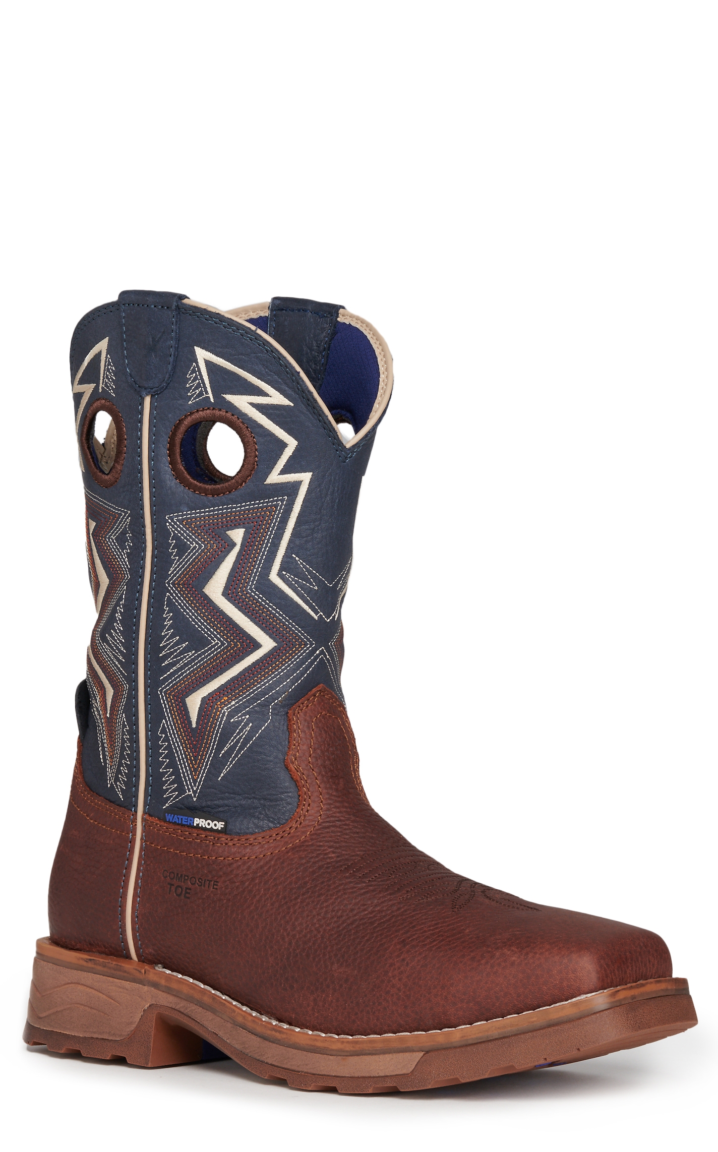 Tony Lama Men's Brown and Blue Square Toe Work Boots - Image 1