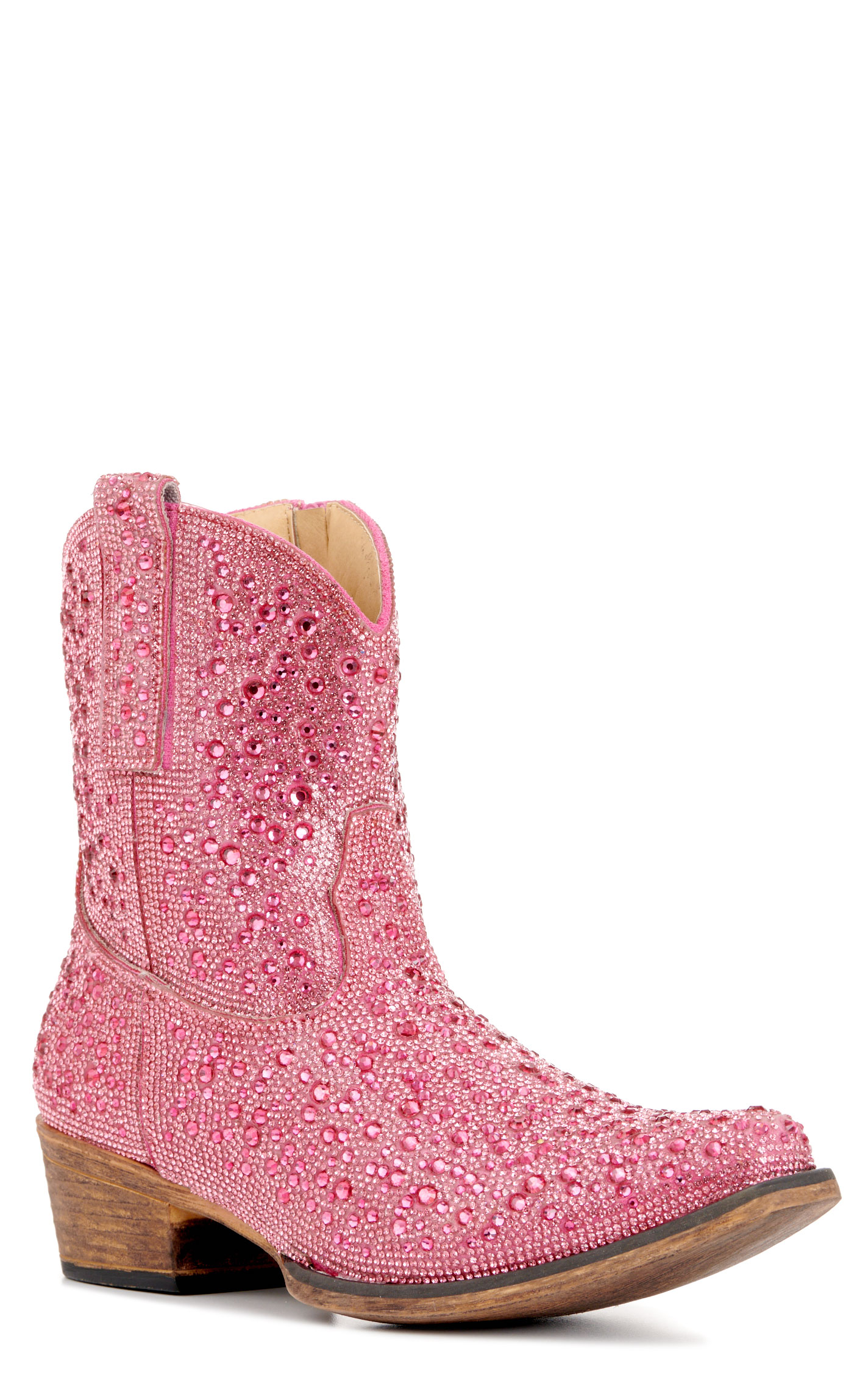 Roper Women’s Shay Jewels Pink Rhinestone and Faux Leather Snip Toe Cowboy Boots - Image 1