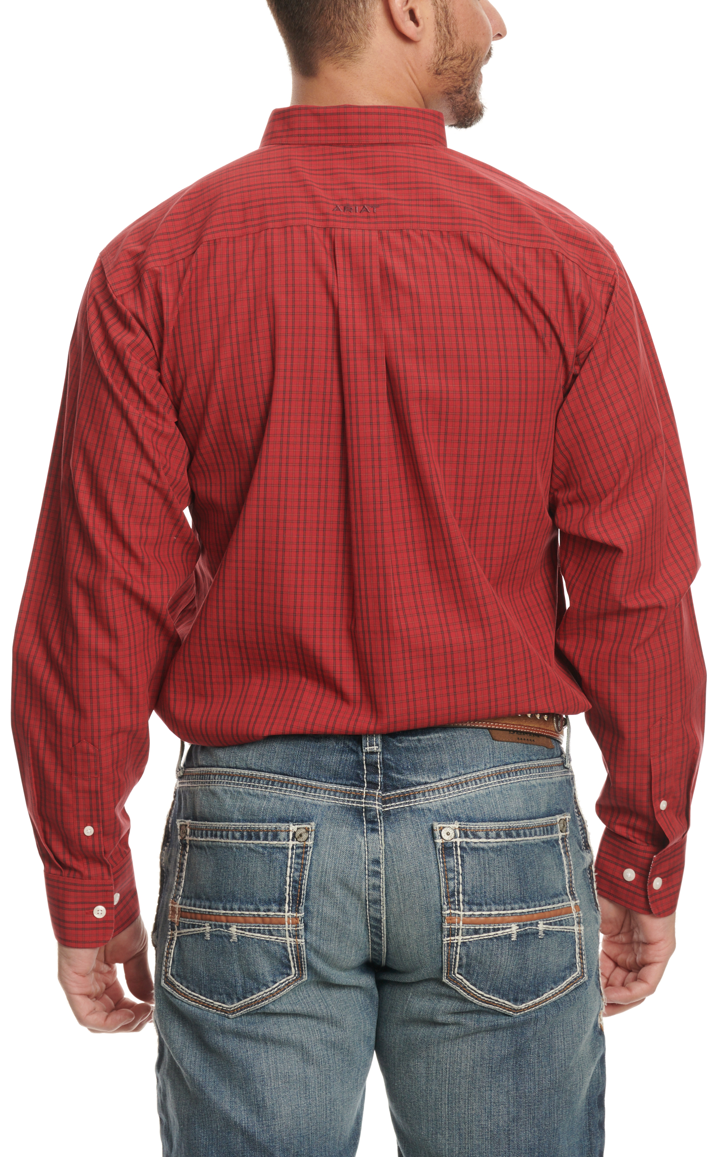 Ariat Men's Ian Red & Black Mini Plaid Western Shirt - Image 1