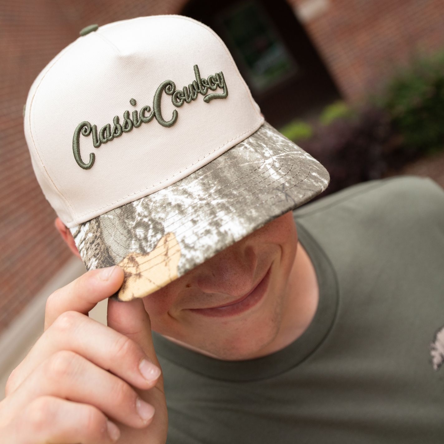 Classic Cowboy Cream and Camo Rancher Brand Embroidered Snapback Cap - Image 1