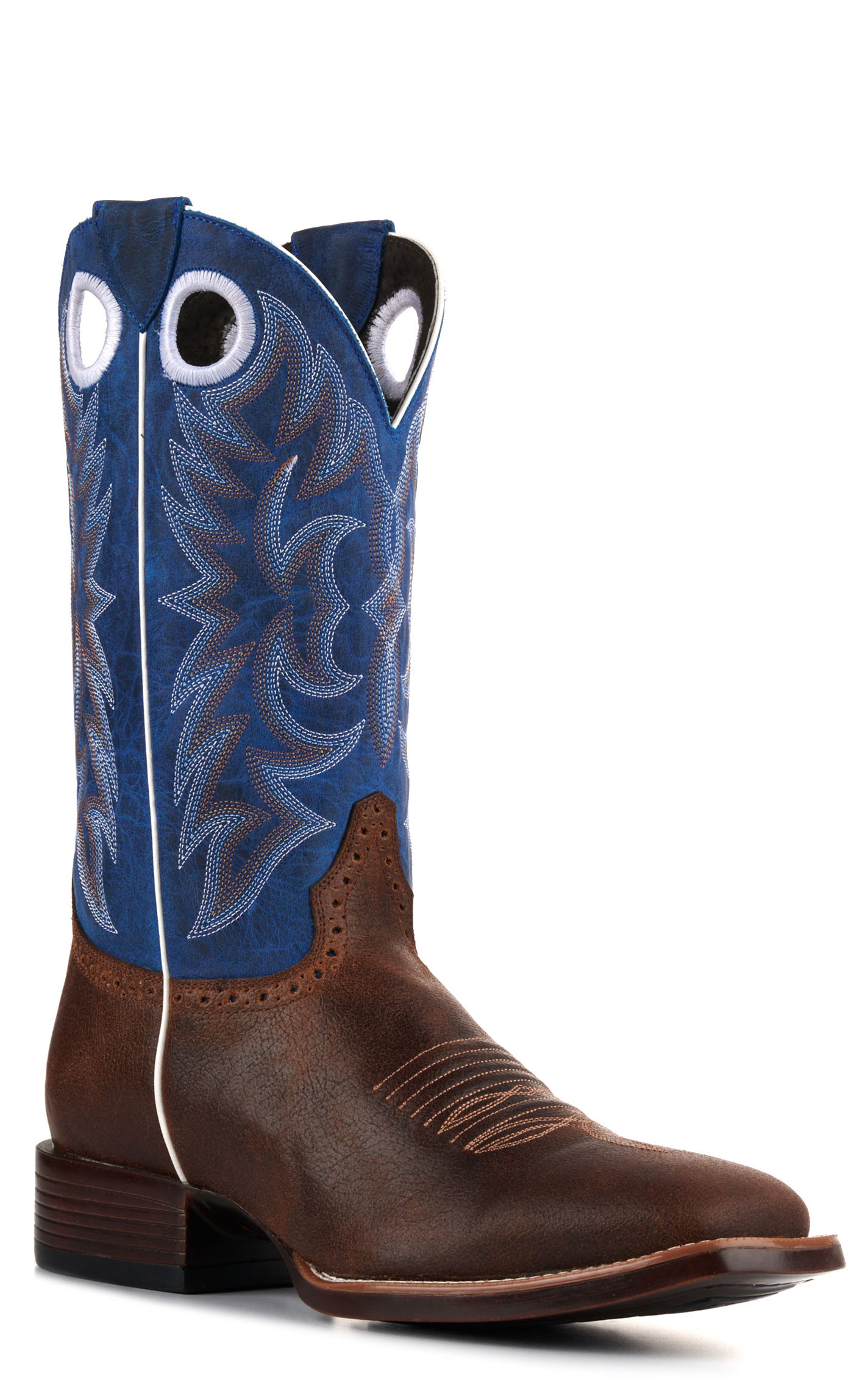 Cavender's Men's Tobacco and Blue Feather Weight Wide Square Toe Cowboy Boots - Image 1