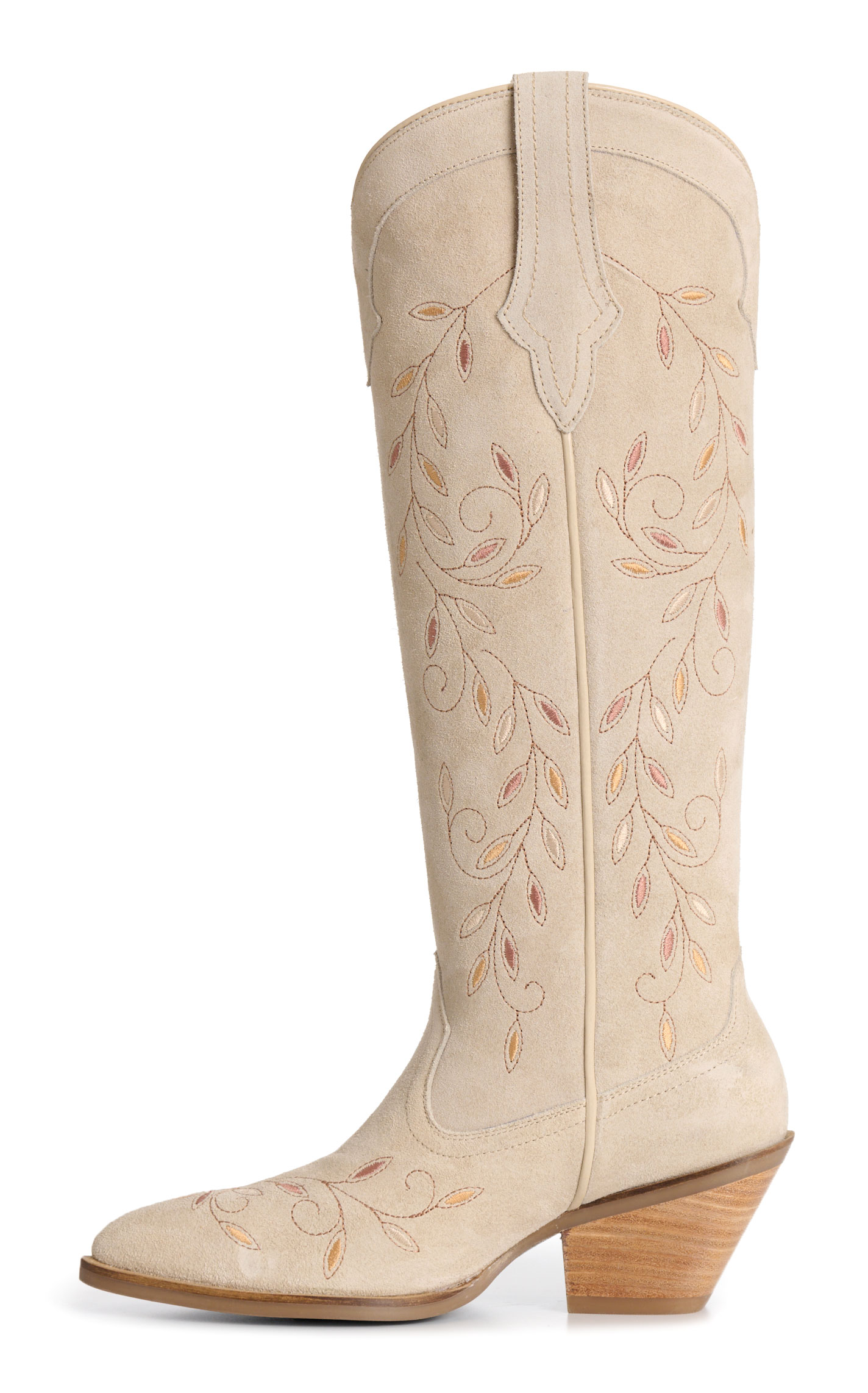 Rockin' C Women's Cream Suede & Embroidered Almond Toe Cowboy Boots - Image 1