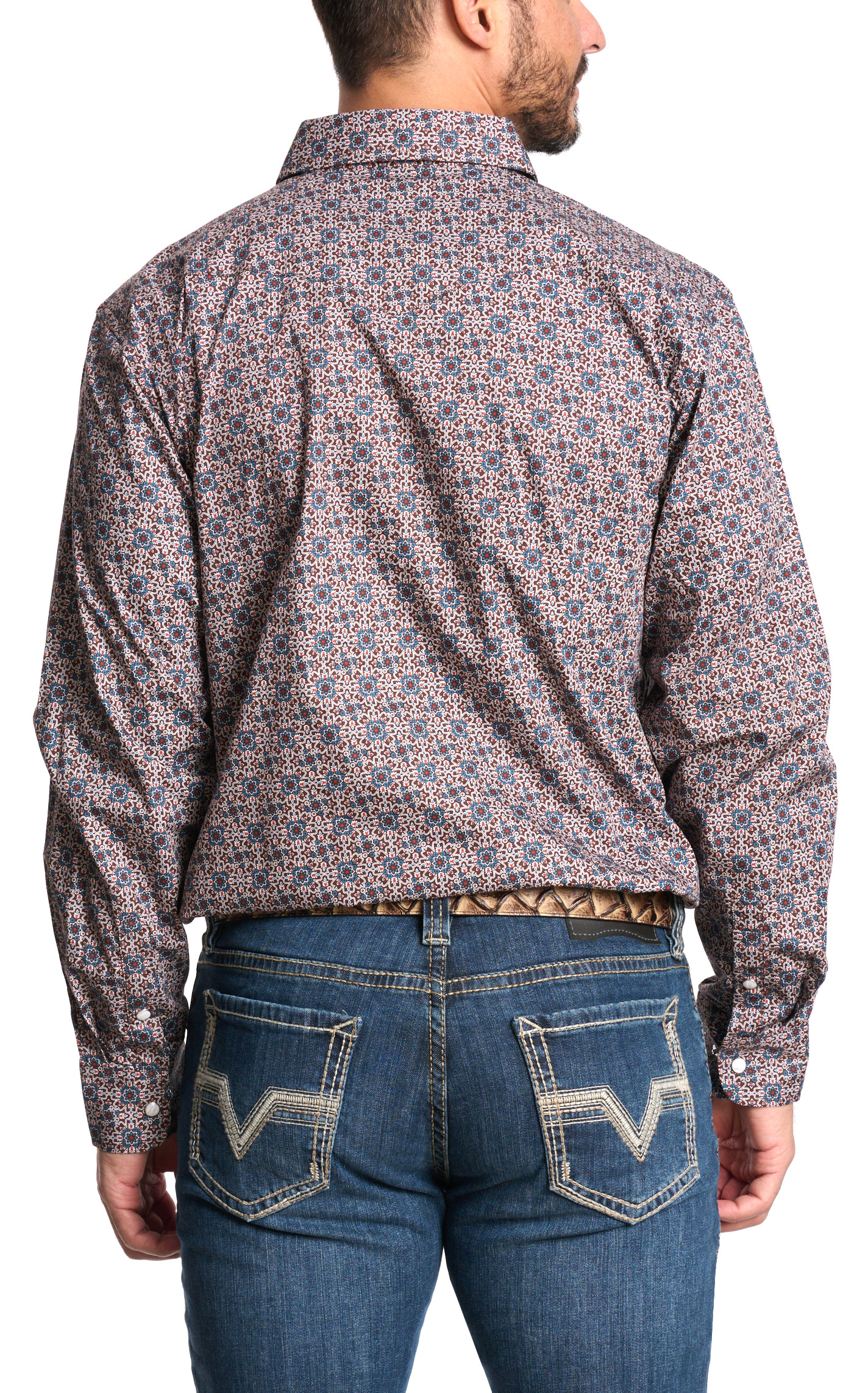Panhandle Men's Burgundy & Blue Print Western Shirt - Image 1