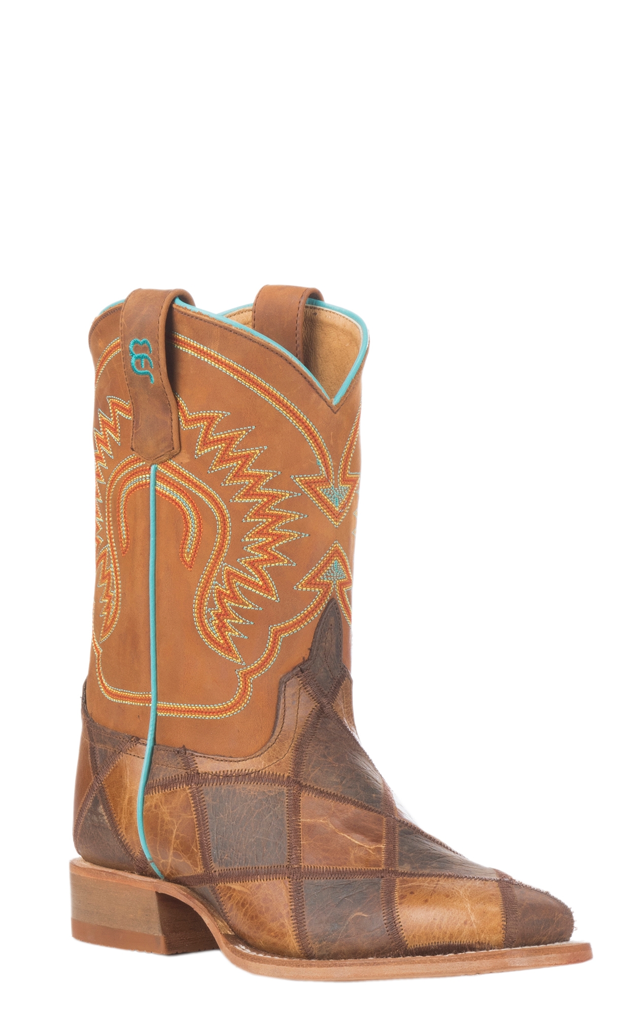 Anderson Bean Youth Macie Bean Brown & Tan Patchwork Square Toe Cowboy Boots - Image 1