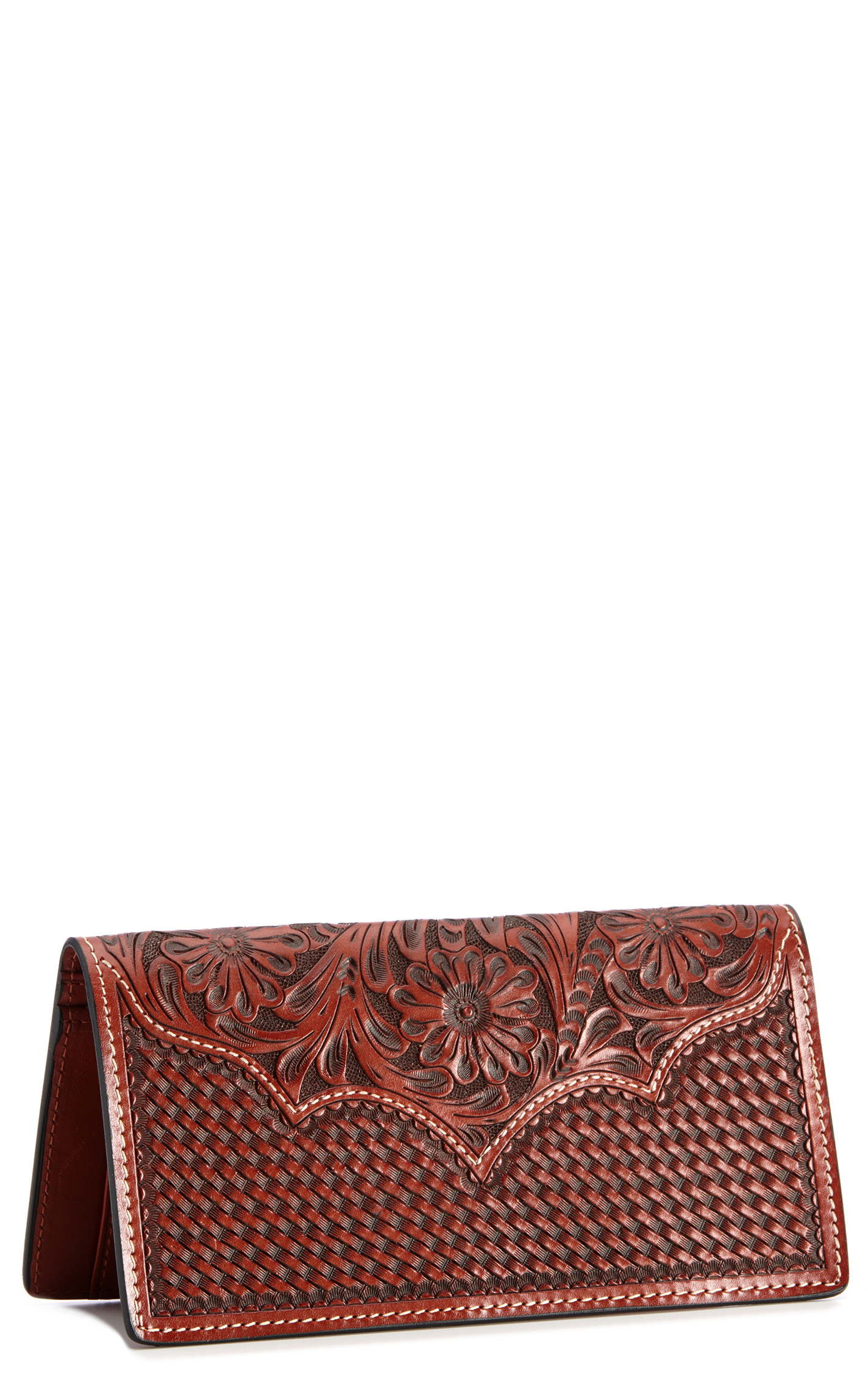 Cowboy Chrome Brown Floral Tooled Rodeo Wallet - Image 1
