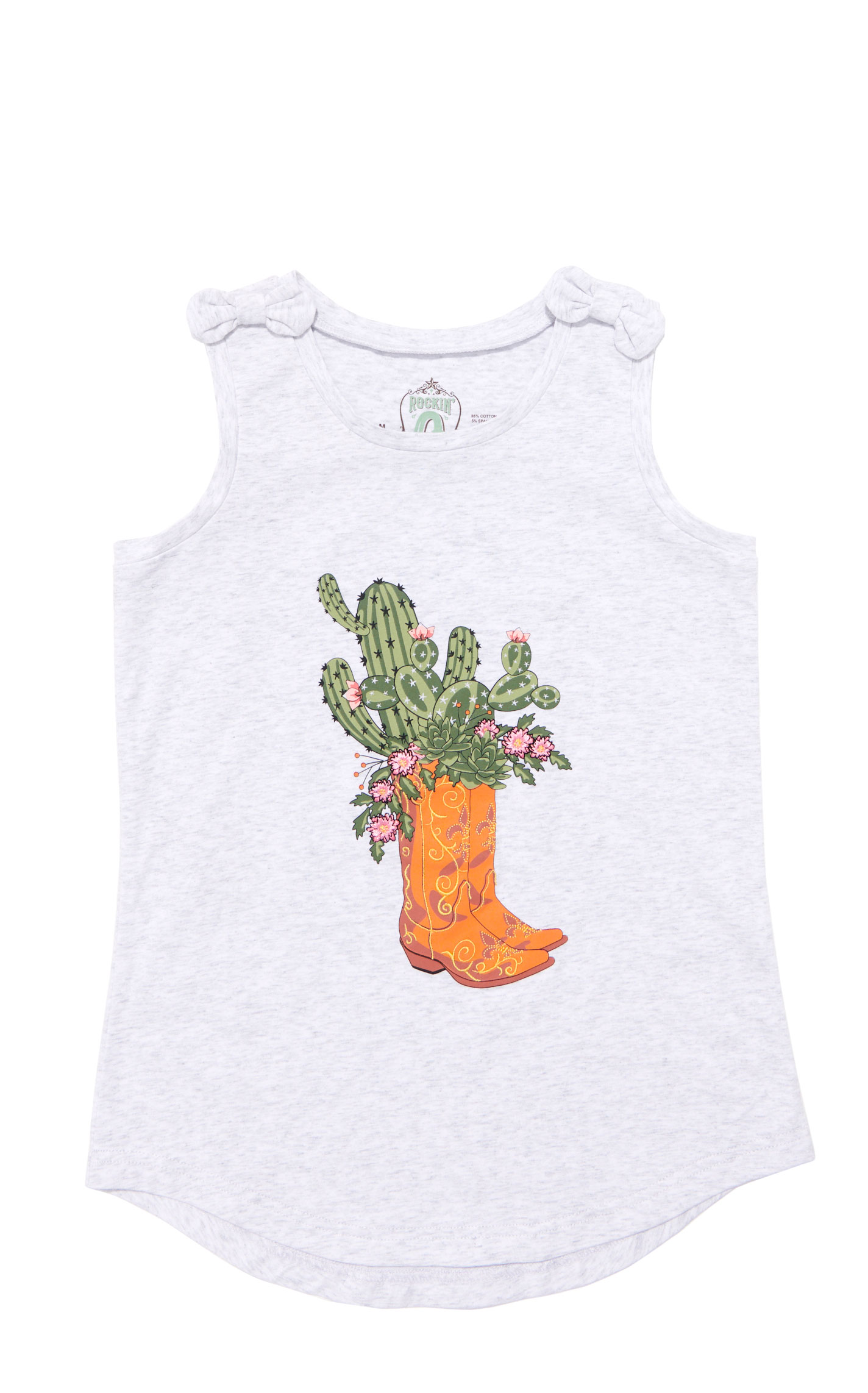 Rockin' C Girl's White Cactus Boot Tank Top - Image 1