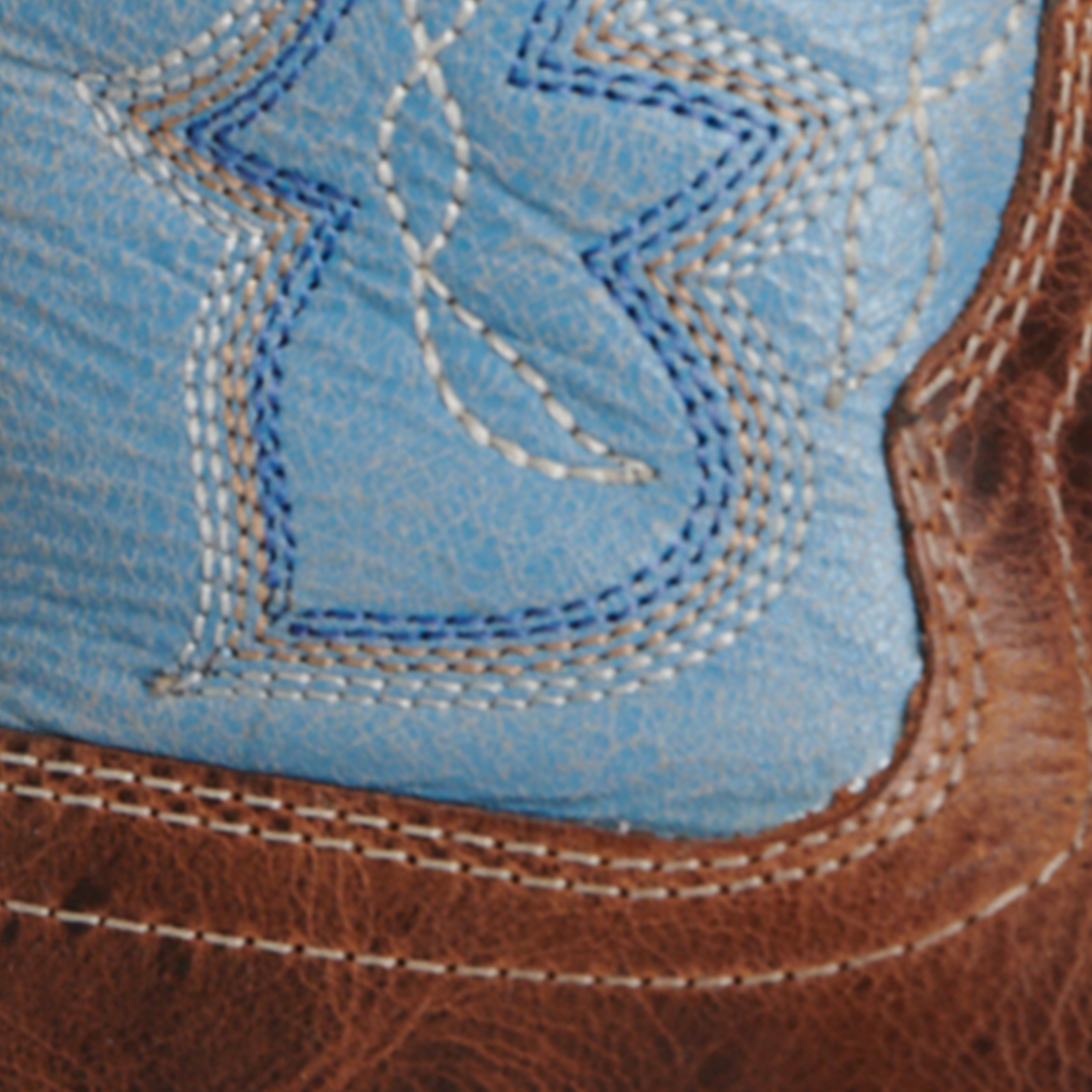 Laredo Women’s Darla Distressed Brown and Sky Blue Wide Square Toe Cowboy Boots - Image 1