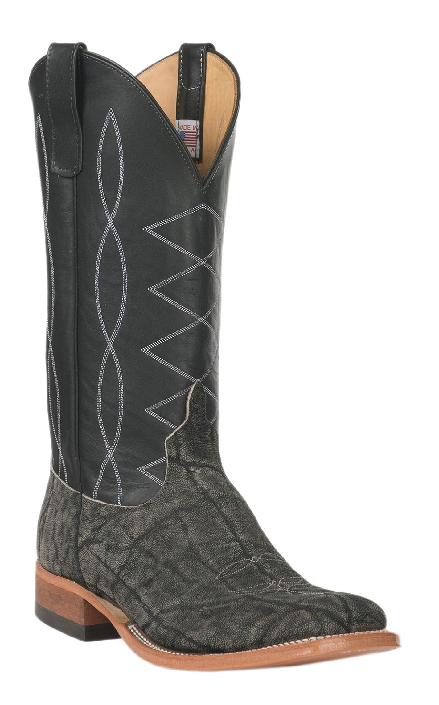 Anderson Bean Men's Granite Safari Elephant and Black Square Toe Exotic Cowboy Boots - Image 1