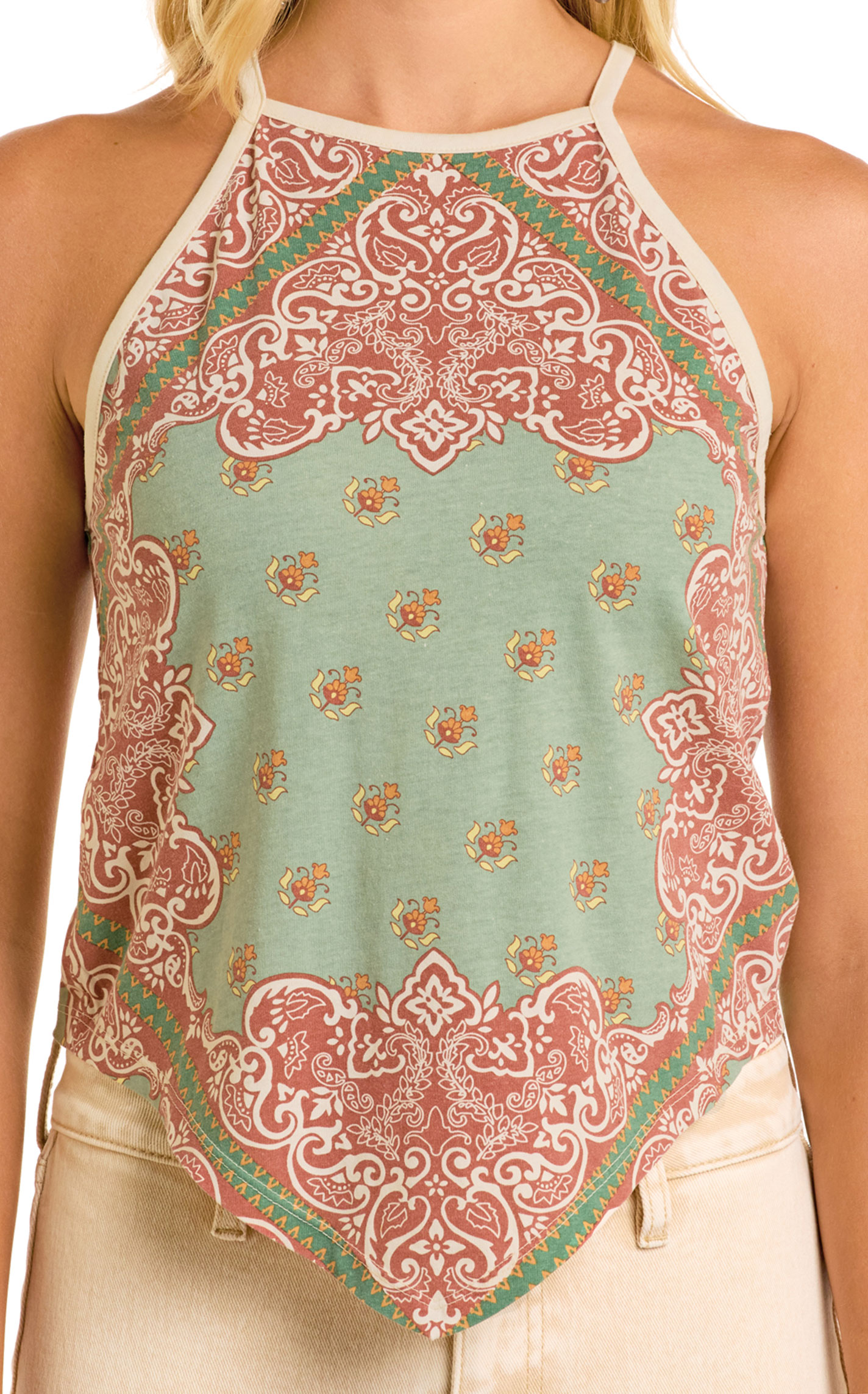 Rock & Roll Denim Women's Aqua Scarf Print Tank  - Image 2