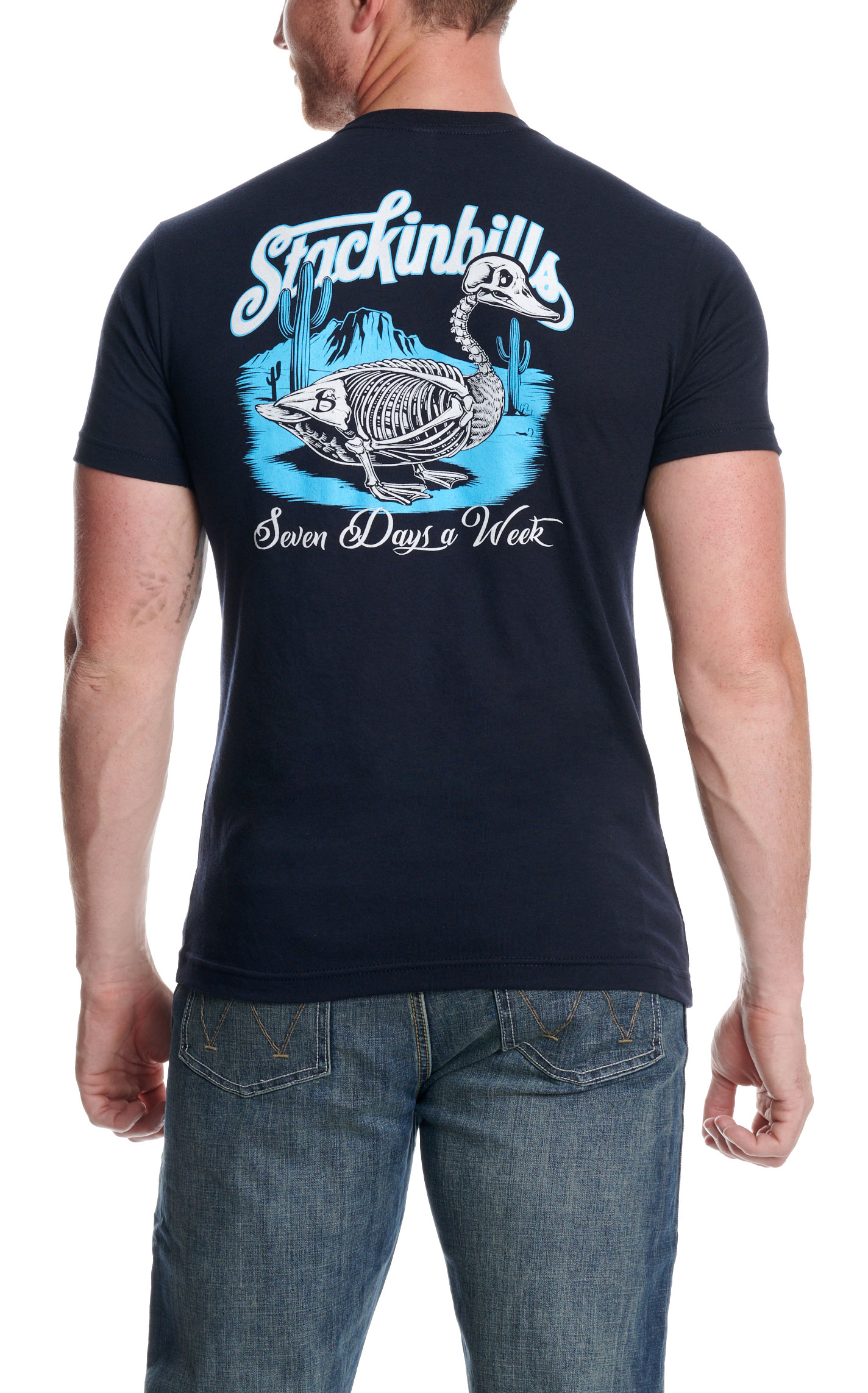 Stackin Bills Men's Navy Duck Skull Graphic T-Shirt - Image 2