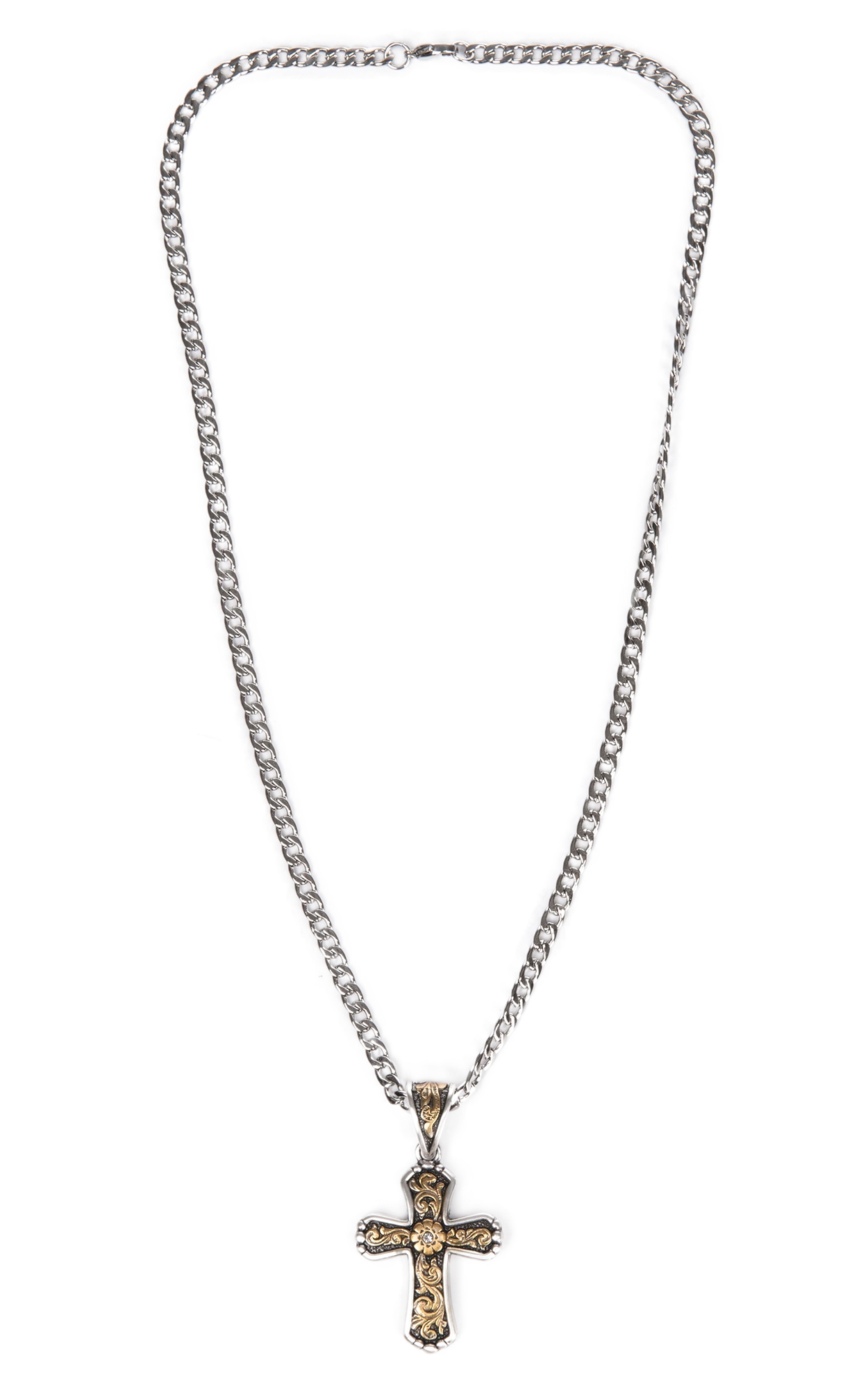 Twister Men's Silver with Ornate Cross Necklace - Image 1