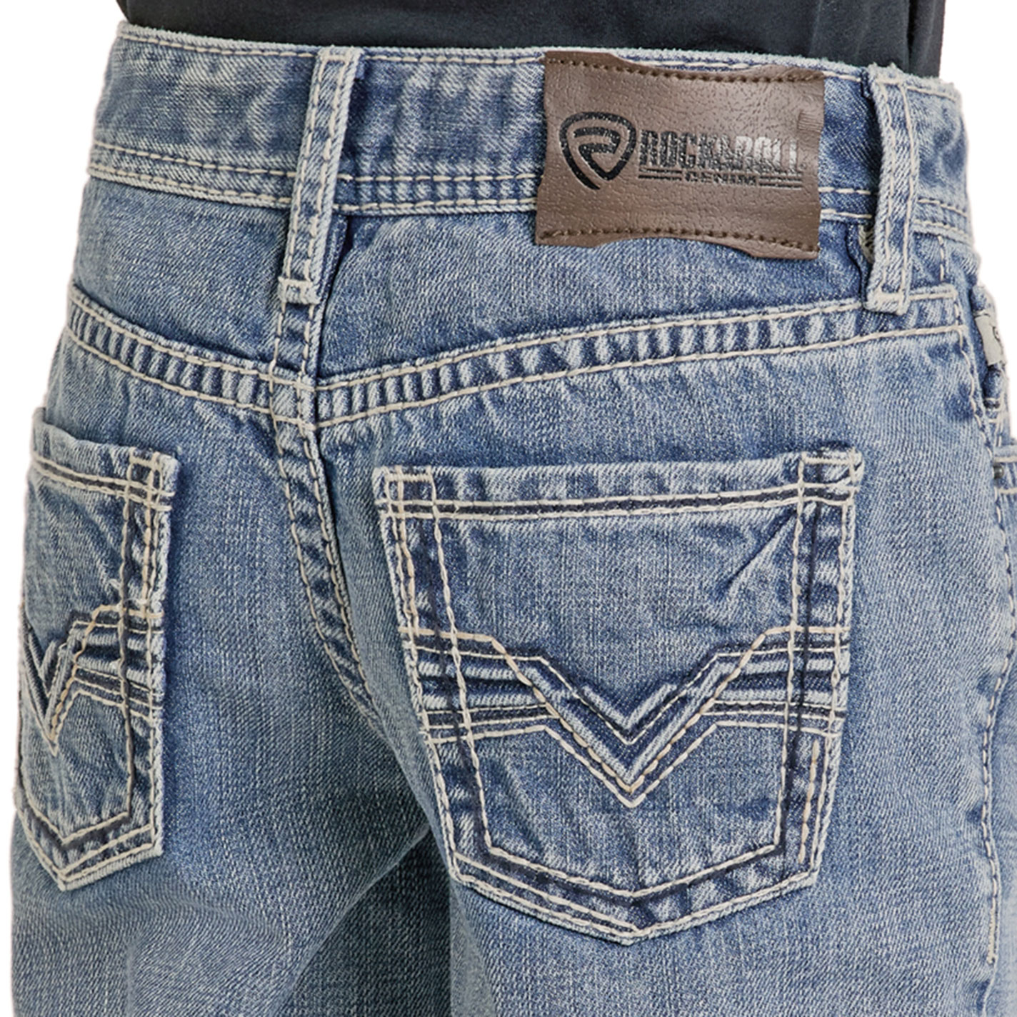 Rock & Roll Denim Boy's Light Wash Raised Denim Double V Boot Cut Jeans - Image 1