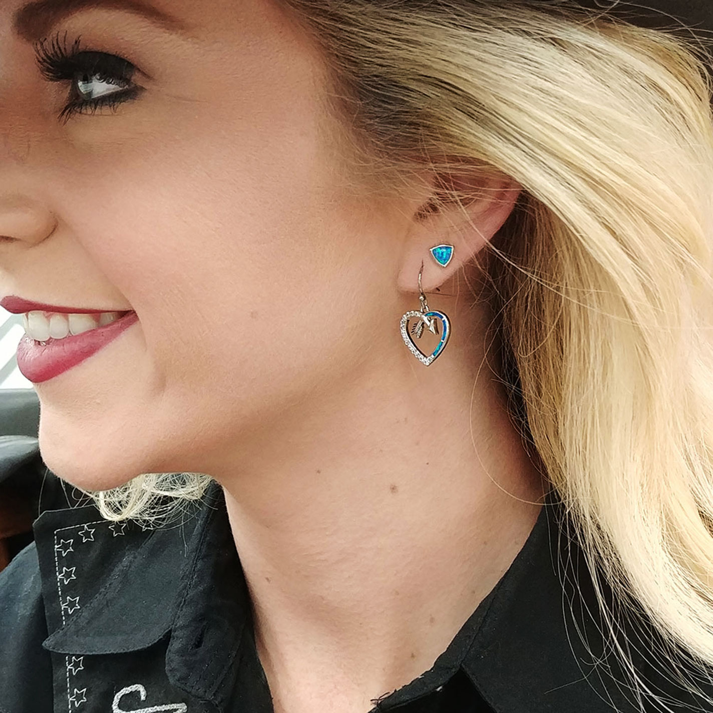 Montana Silversmiths Follow Your Arrow Opal Heart Earrings - Image 1