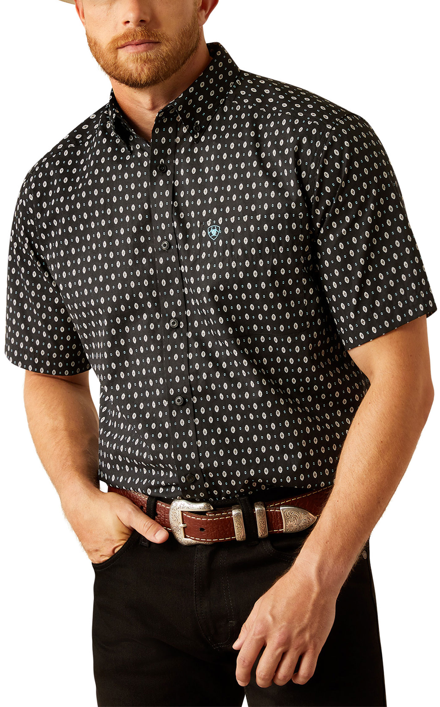 Ariat Men's Steele Black Aztec Geo Western Shirt - Image 1