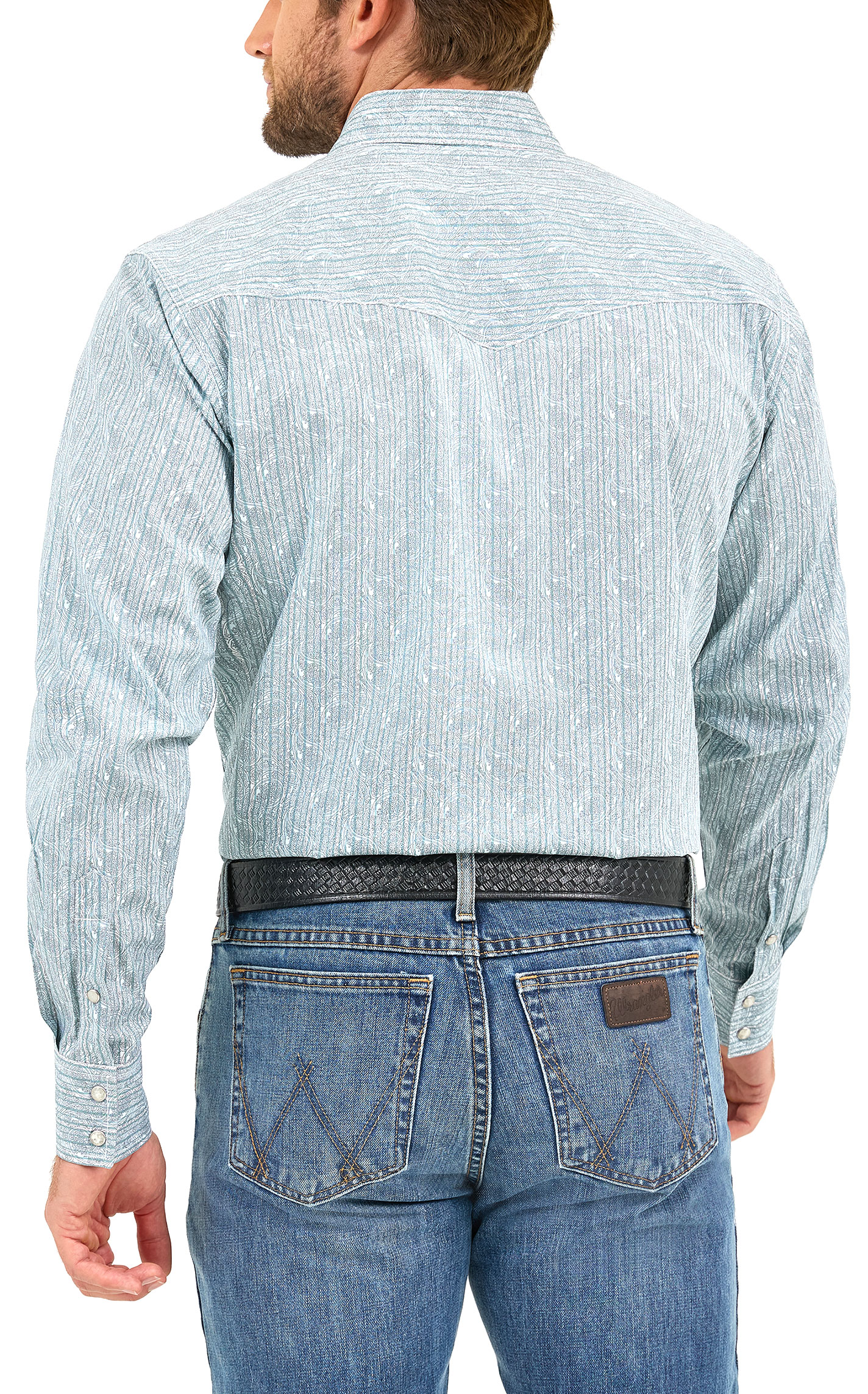 Wrangler Men's 20X Sea Green Paisley Striped Western Shirt - Image 1