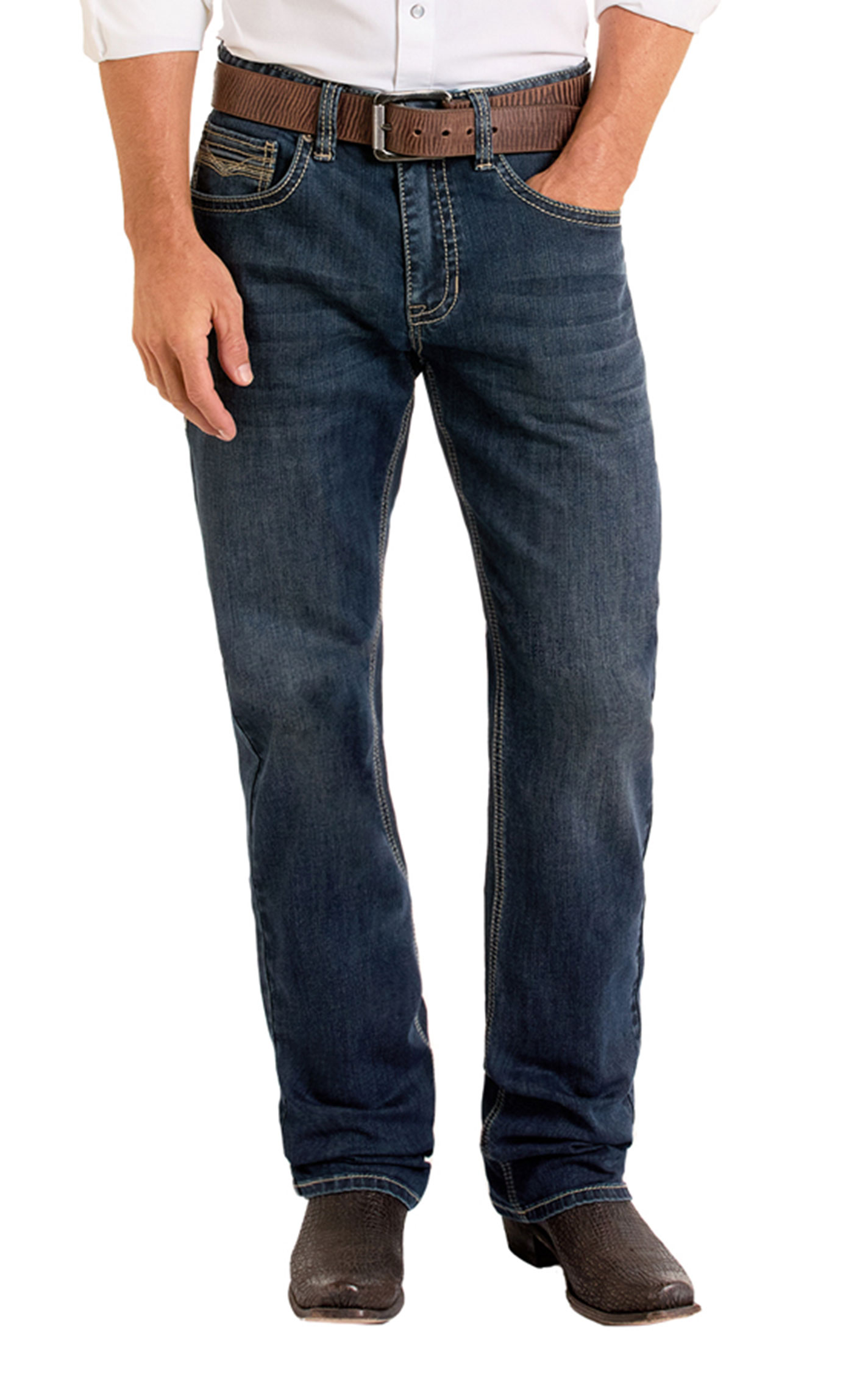 Rock & Roll Denim Men's Alpha Dark Wash High Rise Boot Cut Jeans - Image 1