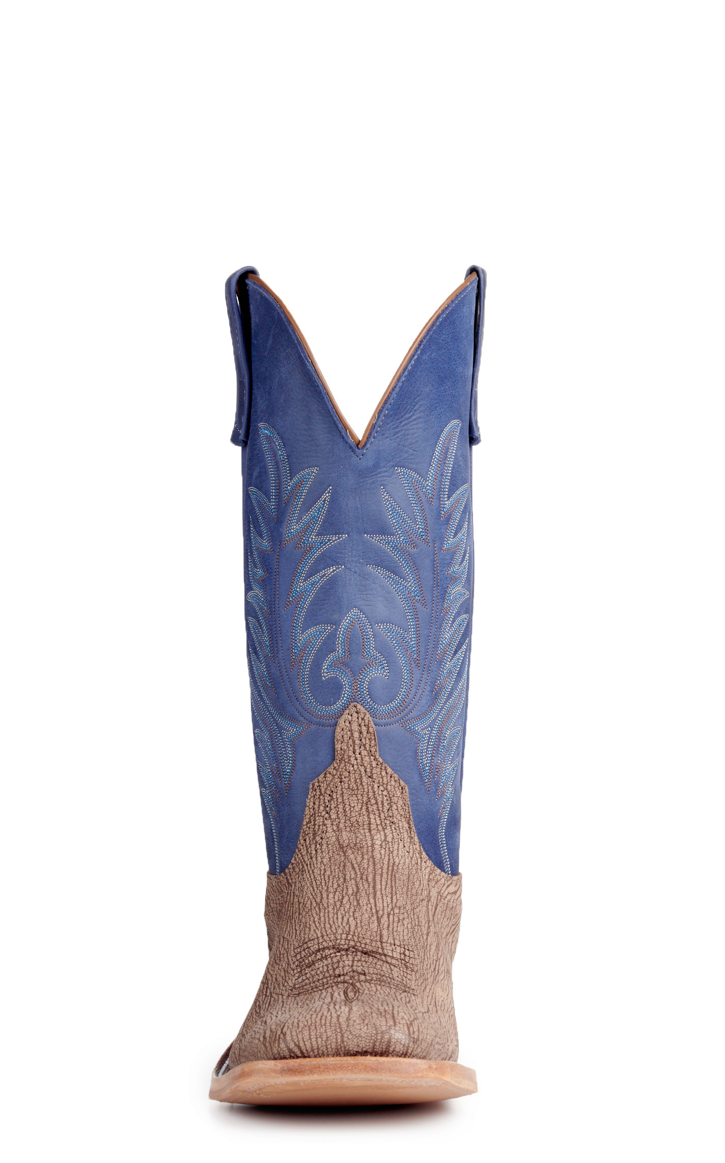 Anderson Bean Men's Tan and Royal Blue Hybrid Sole Wide Square Toe Cowboy Boots - Image 1
