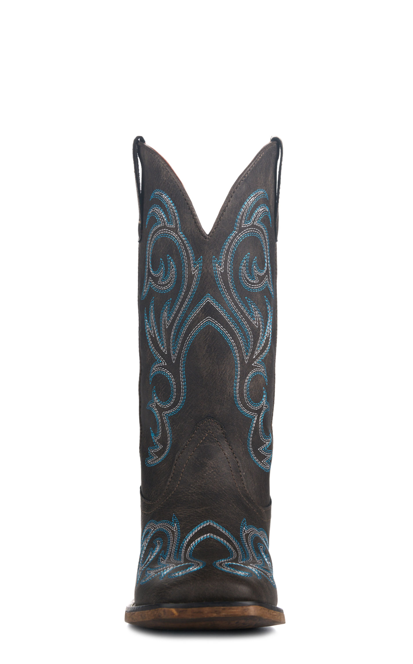 Roper Women’s Riley Brown with Blue Embroidery Faux Leather Wide Square Toe Cowboy Boots - Image 1
