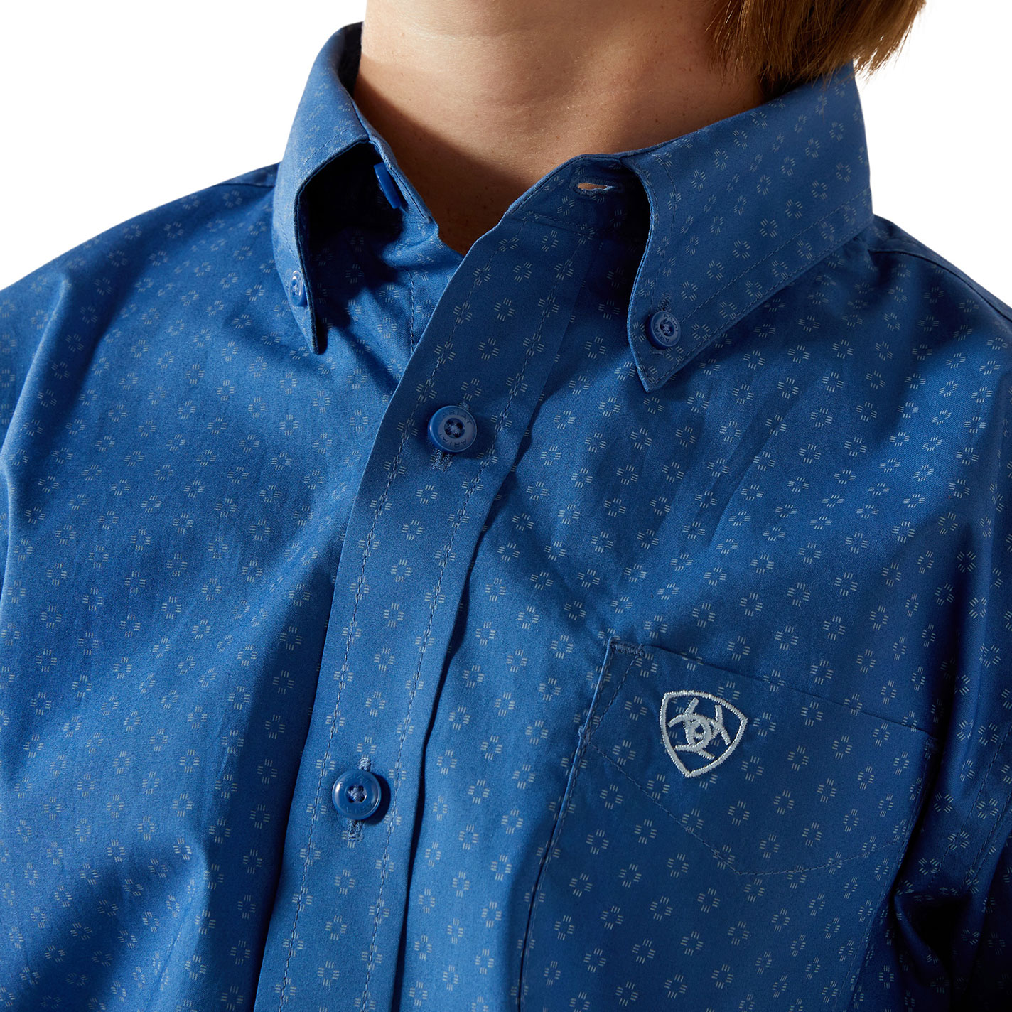 Ariat Boy's Stratford Blue Geo Print Western Shirt - Image 1
