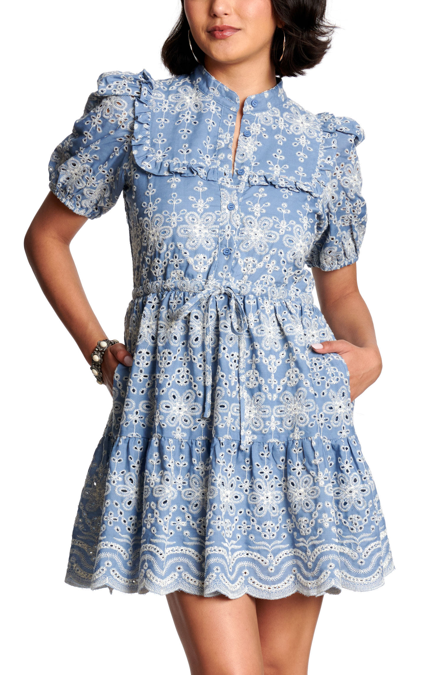 TCEC Women's Blue Embroidered Eyelet Dress - Image 1