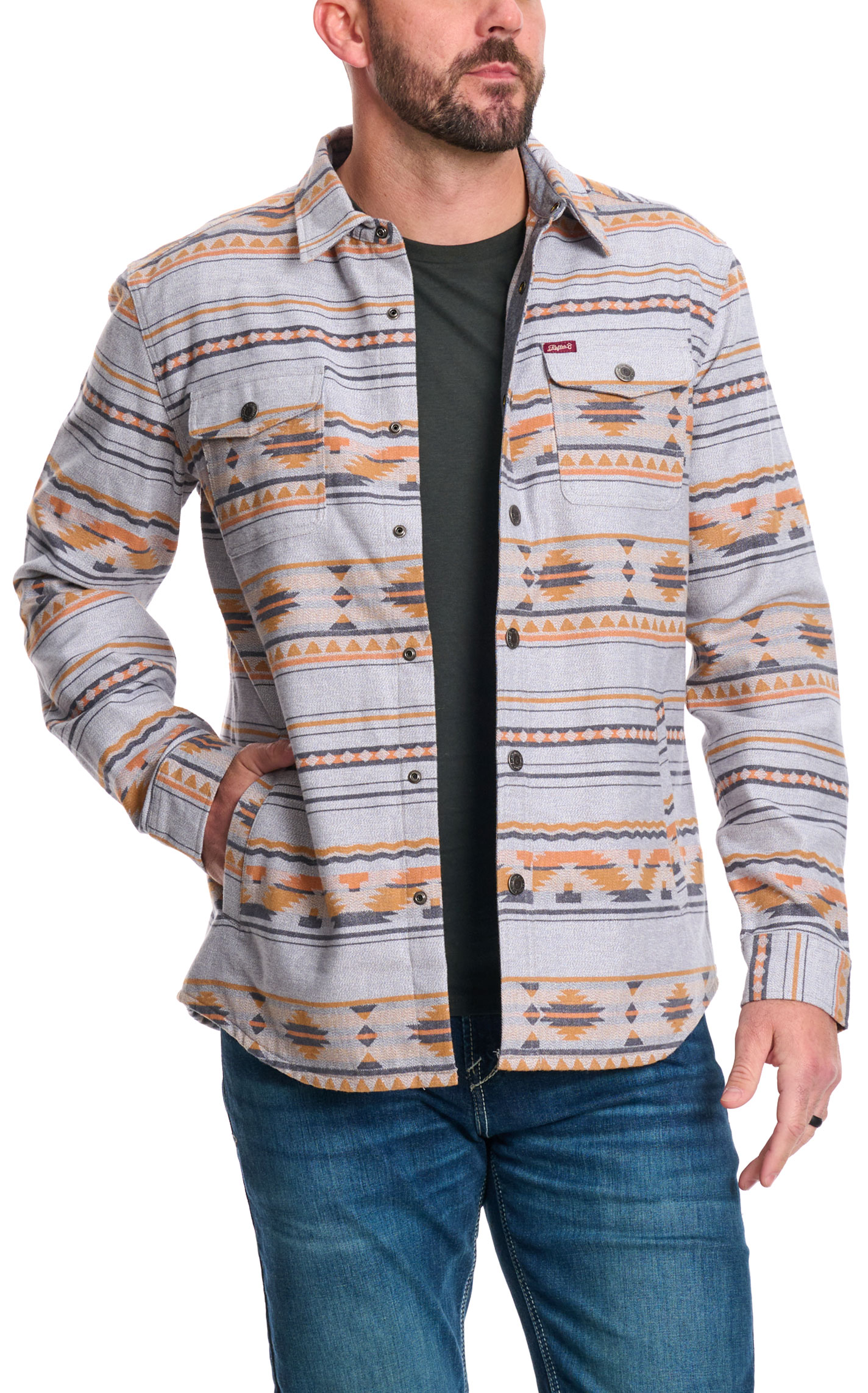 Rafter C Red Dirt Collection Men's Gray & Orange Aztec Shirt Jacket - Image 1