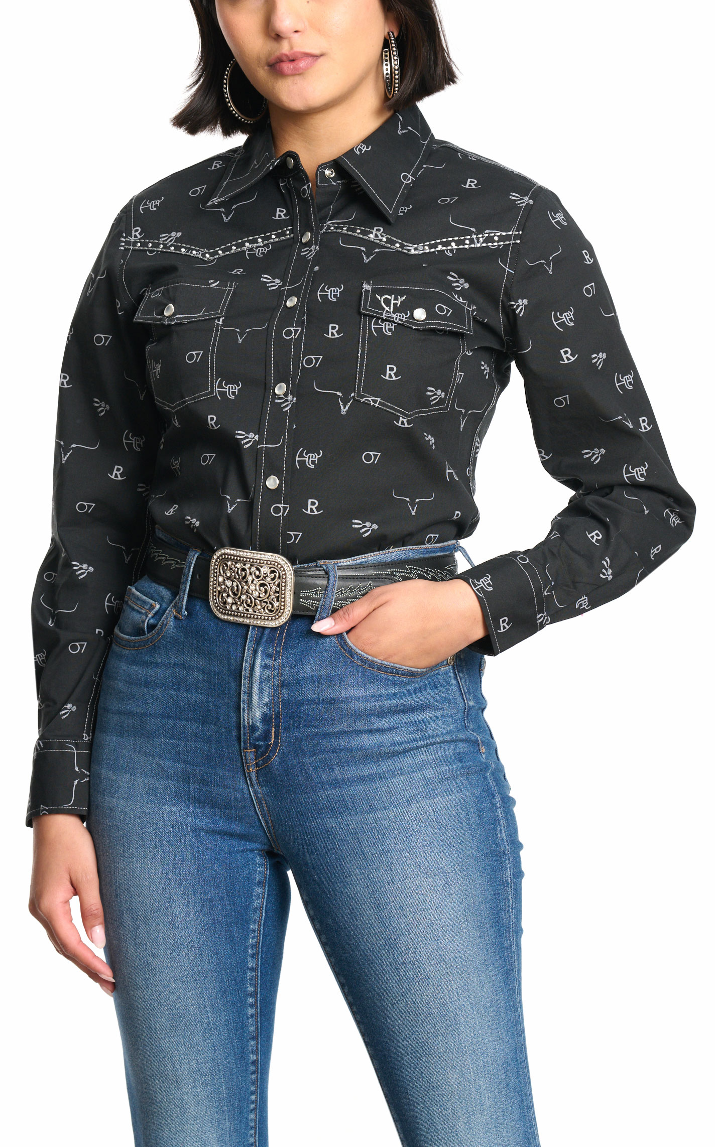 Cowgirl Hardware Women's Black & White Branding Iron Top - Image 1