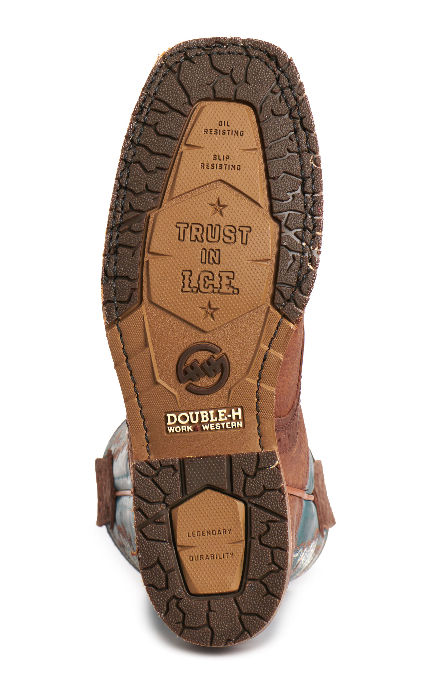 Double H Men’s Brown & Turquoise Square Toe Cowboy Boots - Image 1