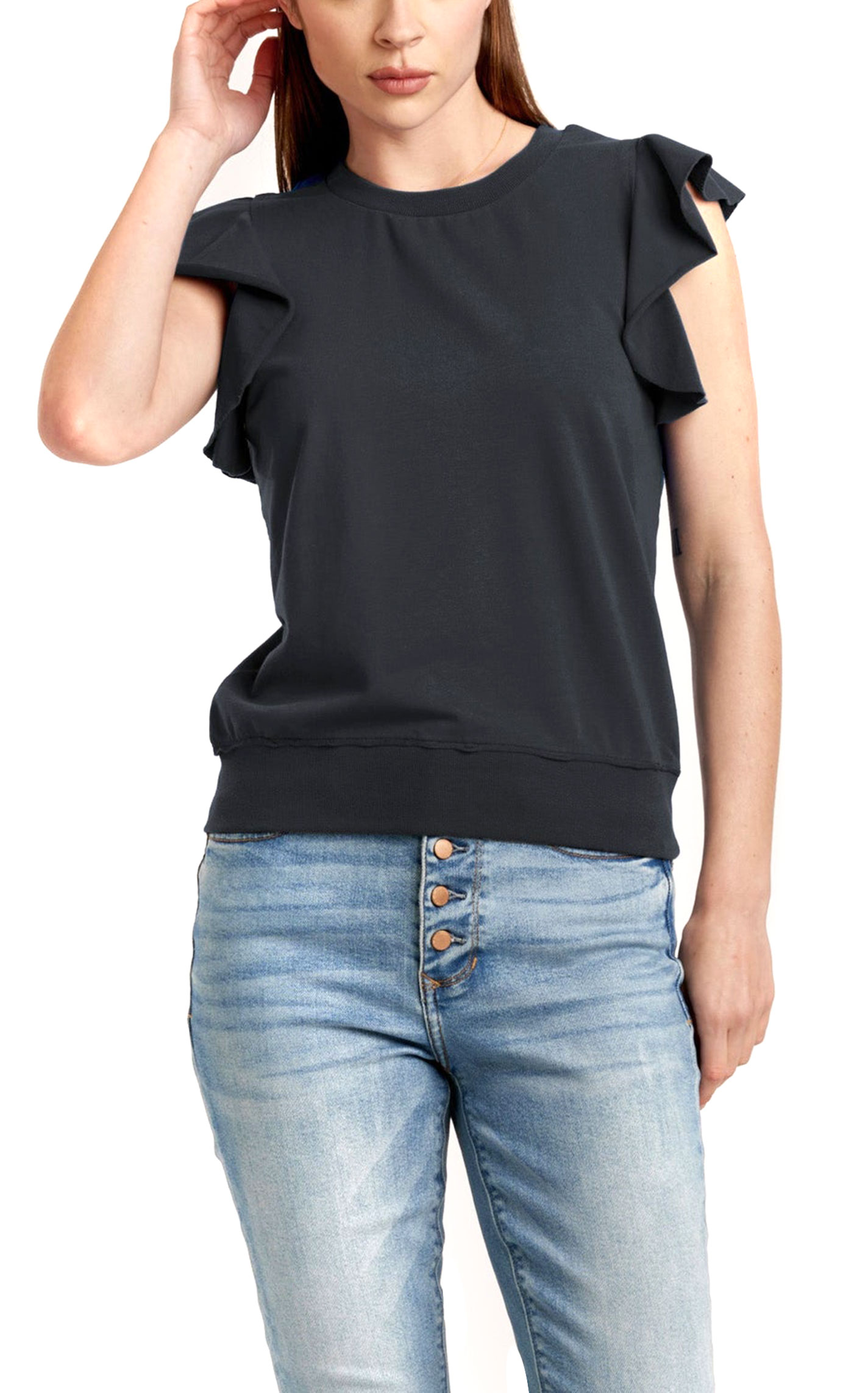 Another Love Women's Layla Black Ruffle Top - Image 1