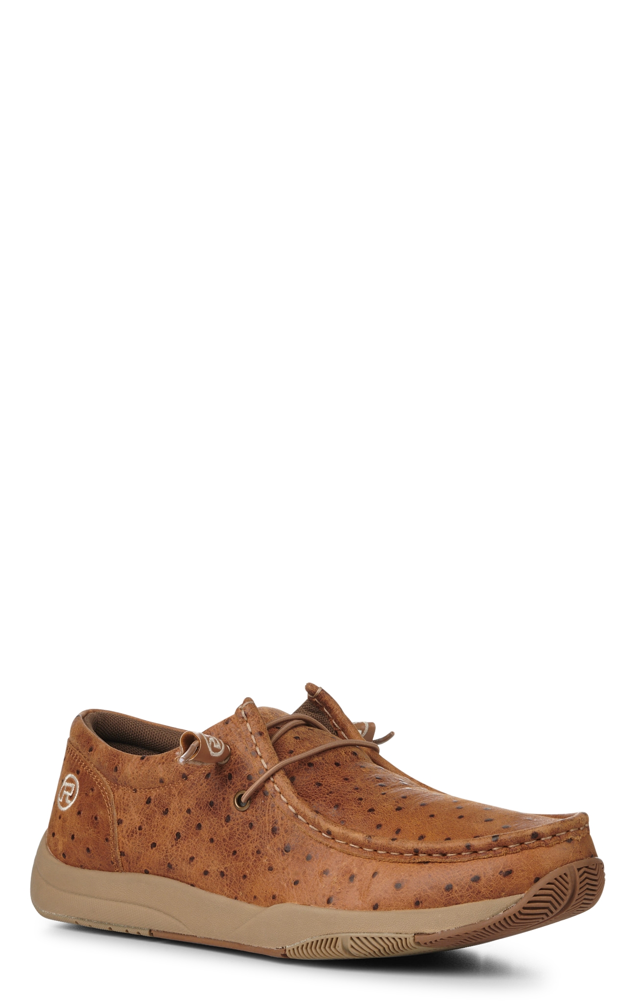 Roper Men's Tan Ostrich Print Lace-up Chukka Driving Moccasin - Image 1