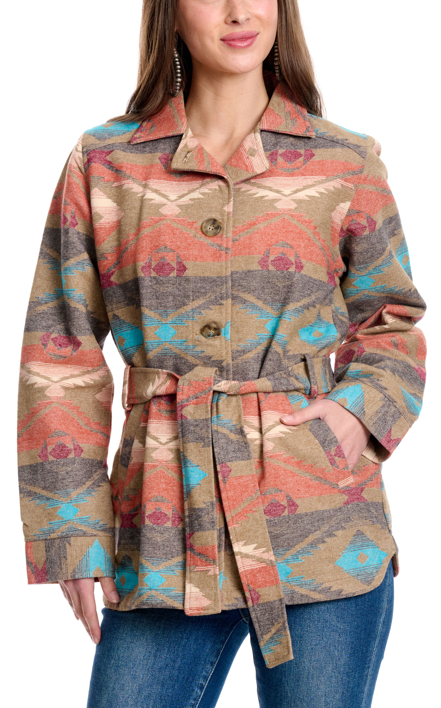 Outback Trading Co. Women's Vara Dark Taupe & Colorful Aztec Jacket - Image 1