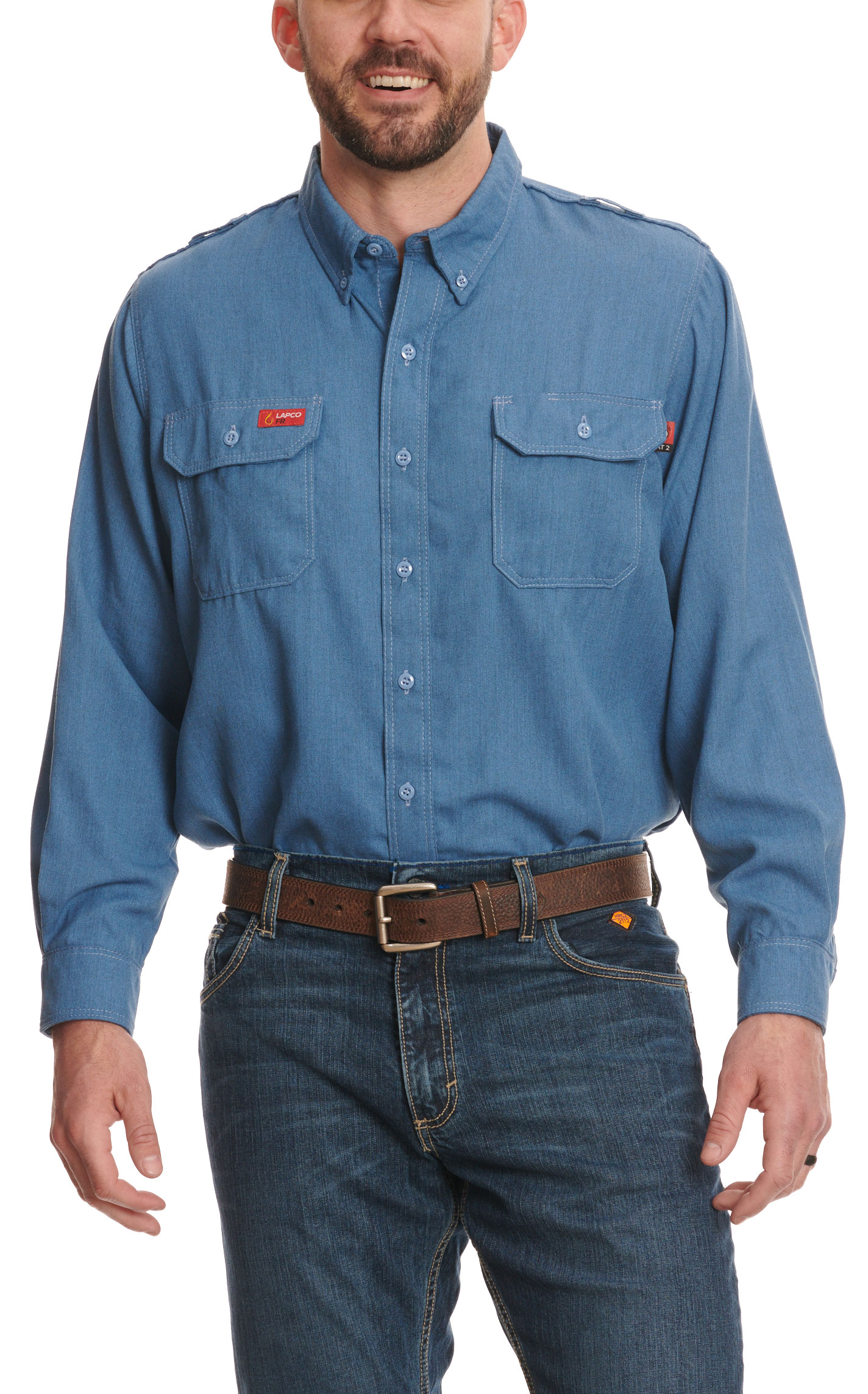 Lapco Men's Sandy Blue Long Sleeve FR Work Shirt - Big & Tall Sizes - Image 1