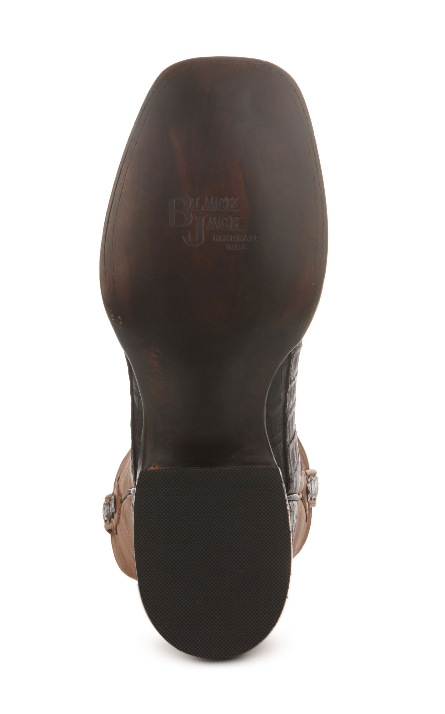Black Jack Men's Tan Maddog and Chocolate Caiman Tail Square Toe Exotic Cowboy Boots - Image 1