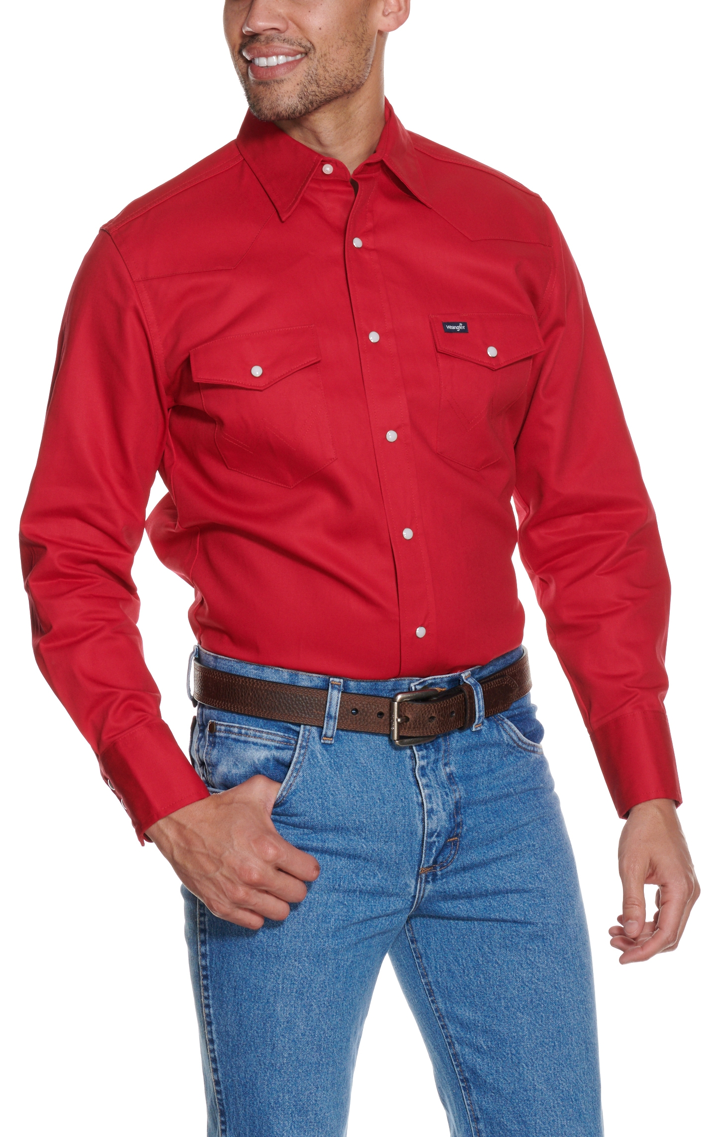 Wrangler Men's Red Twill Long Sleeve Snap Work Shirt - Big & Tall - Image 1