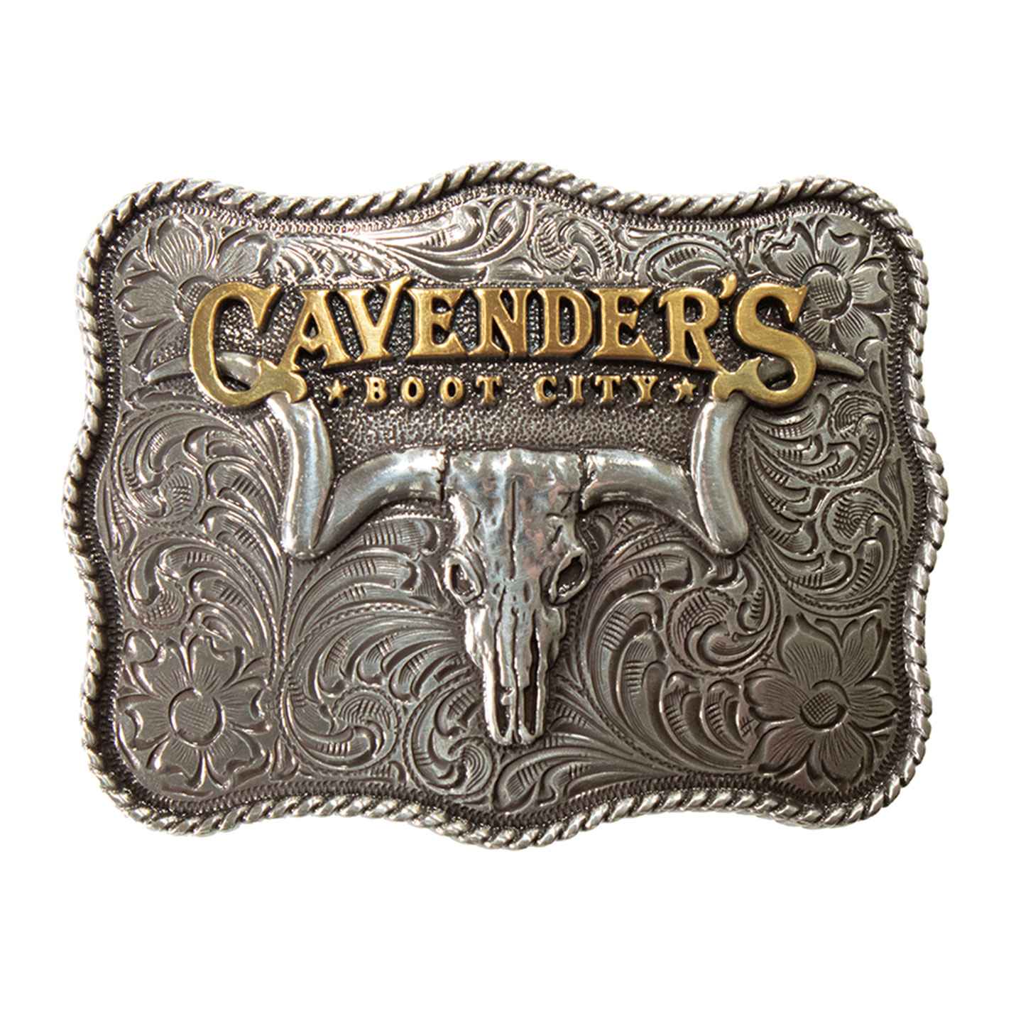 M & F Western Products Silver Cavender's Steerhead Skull Belt Buckle - Image 1