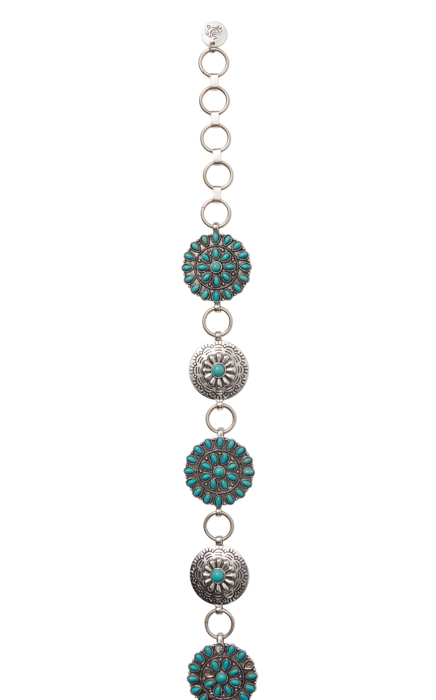 Southern Grace Women's Silver & Turquoise Stone Concho Chain Belt - Image 1