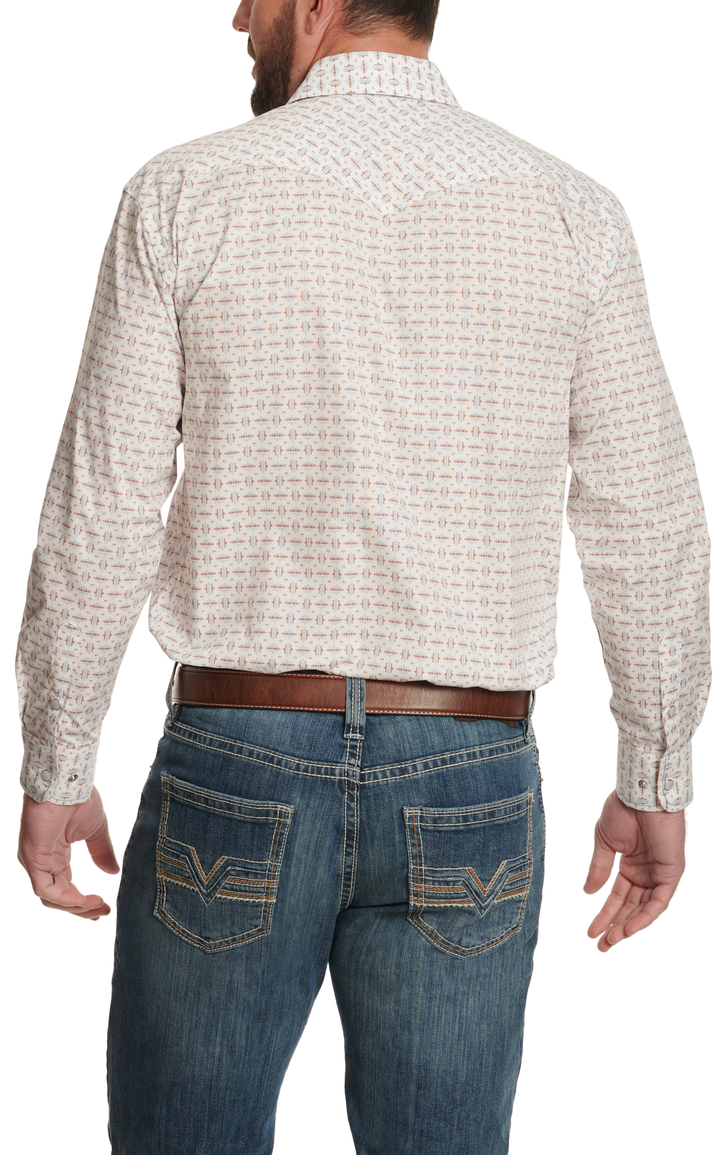Panhandle Men's Rough Stock Cream Rust & Turquoise Aztec Western Shirt - Image 1