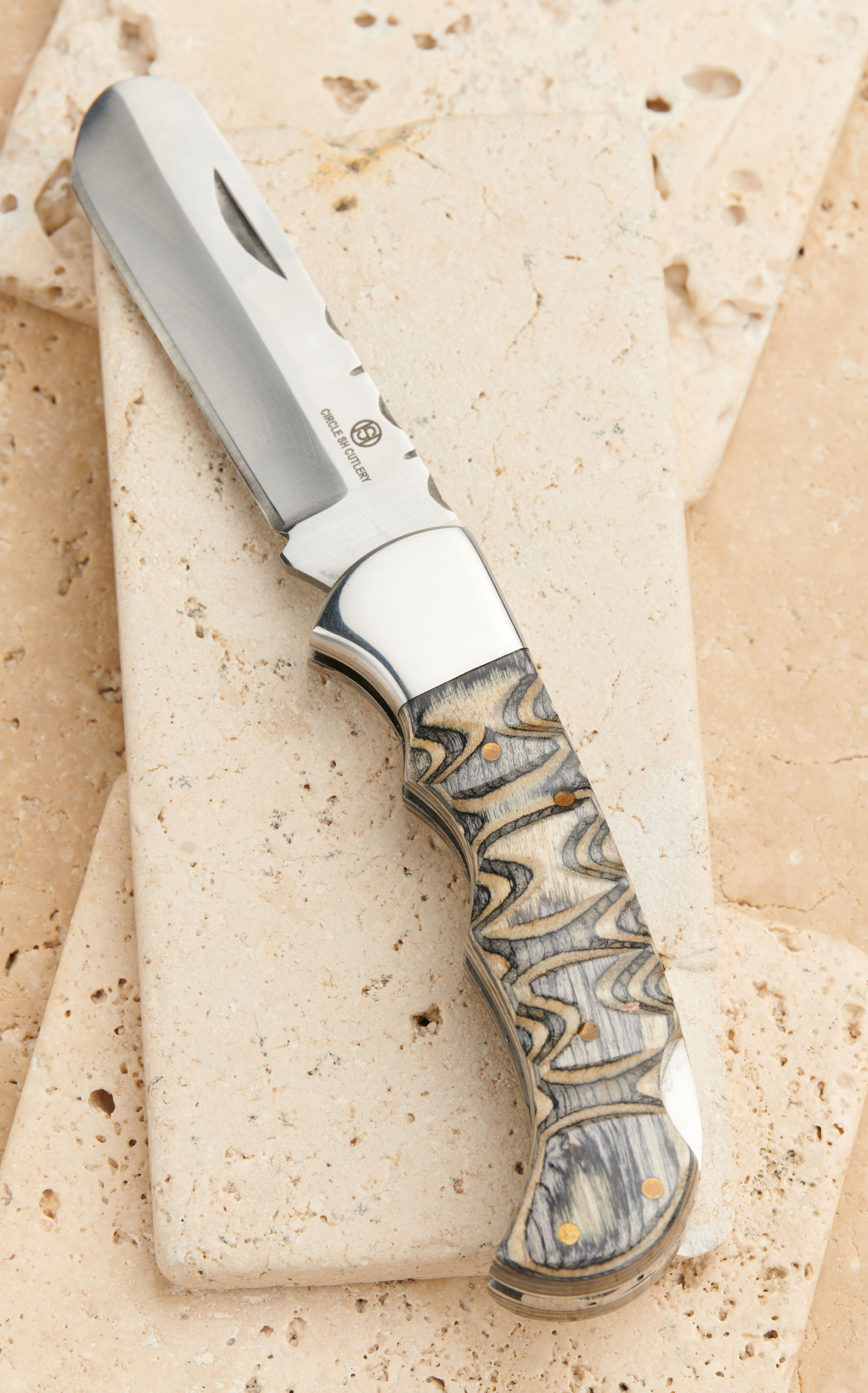 Circle SH Cutlery Stainless Steel Blade with Black Pakka Wood Handle Lockback Knife and Sheath - Image 3