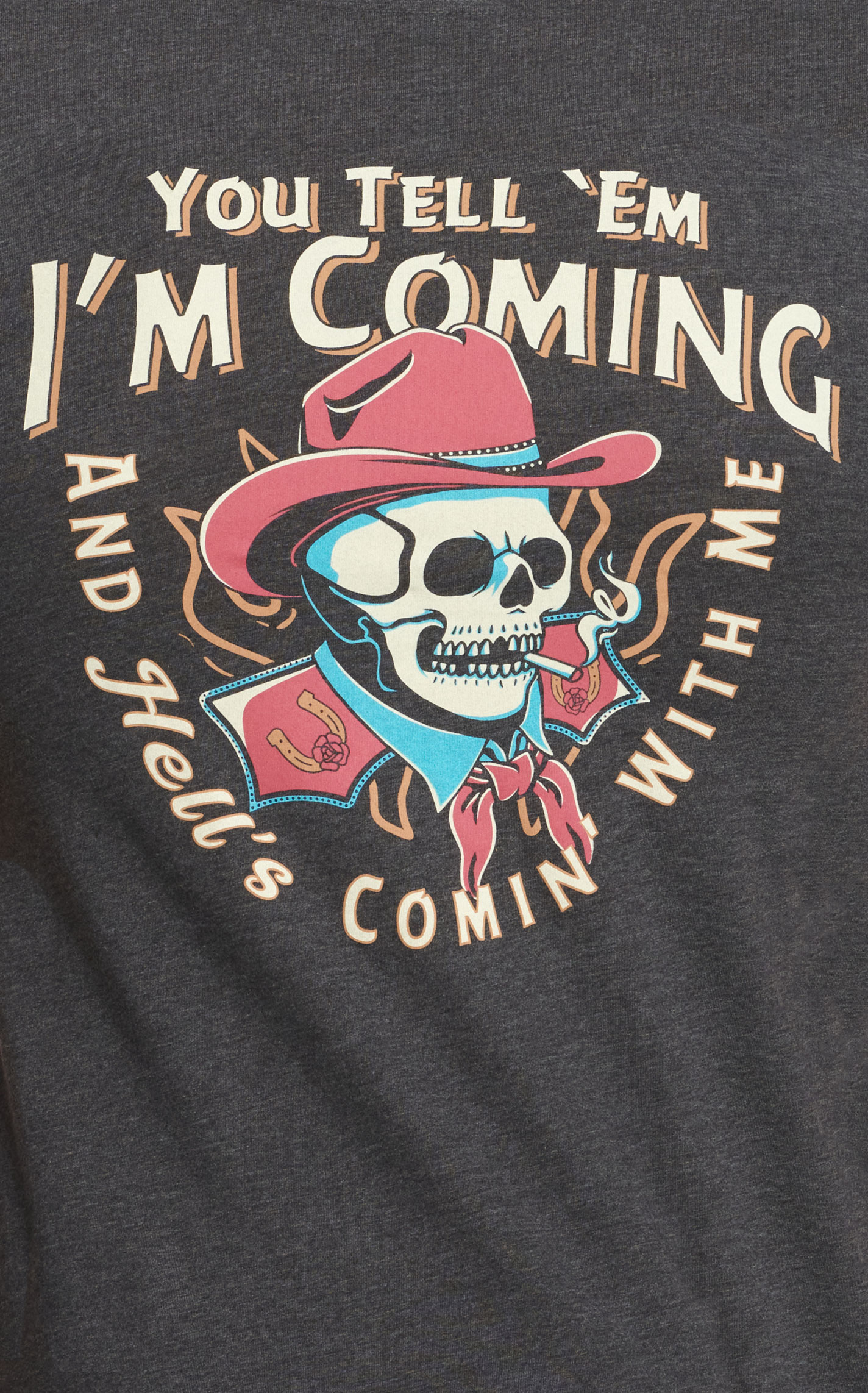 C.C. Creations Men's Soft Dark Gray Hell's Comin' With Me Graphic Short Sleeve T-Shirt - Image 1