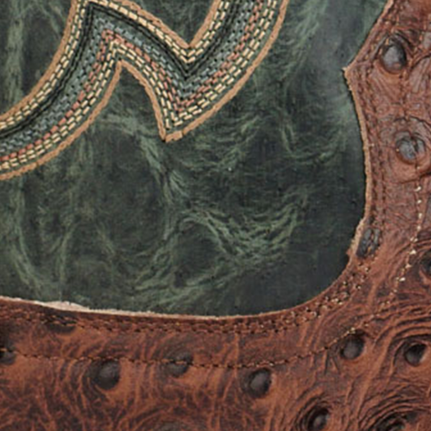 Cavender's Men's Endurance Deep Green and Brown Ostrich Print Wide Square Toe Cowboy Boots  - Image 1