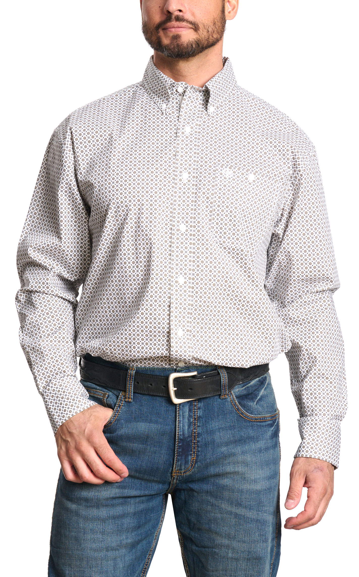 Wrangler Men's George Strait Collection White & Black Geo Western Shirt - Image 1