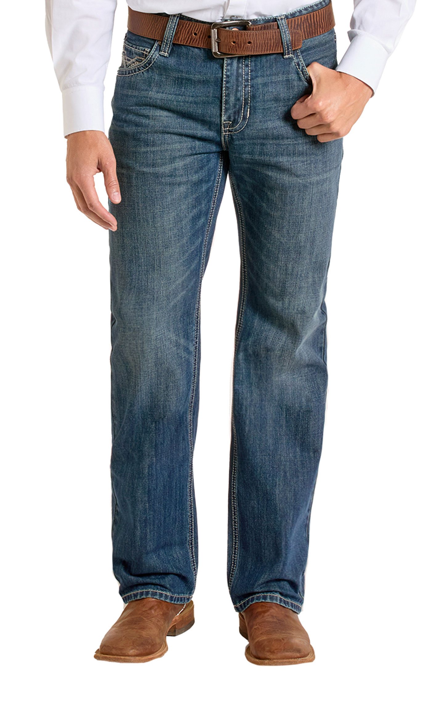 Rock & Roll Denim Men's Double Barrel Medium Wash Vintage Straight Leg Jeans - Image 1