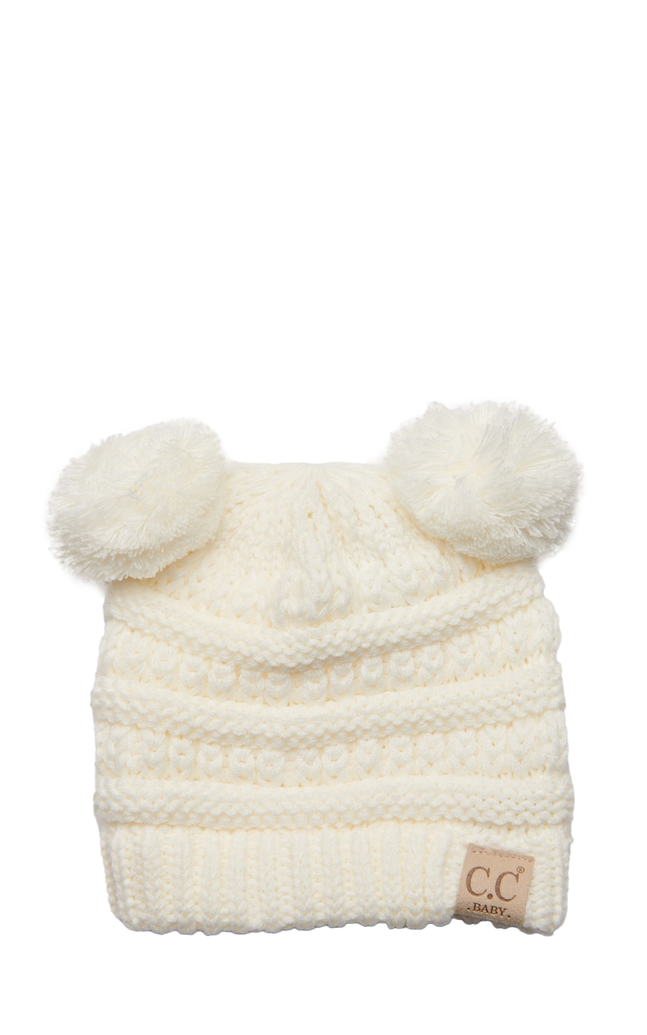 C.C. Brands Baby Ivory Double Pom Beanie - Image 1