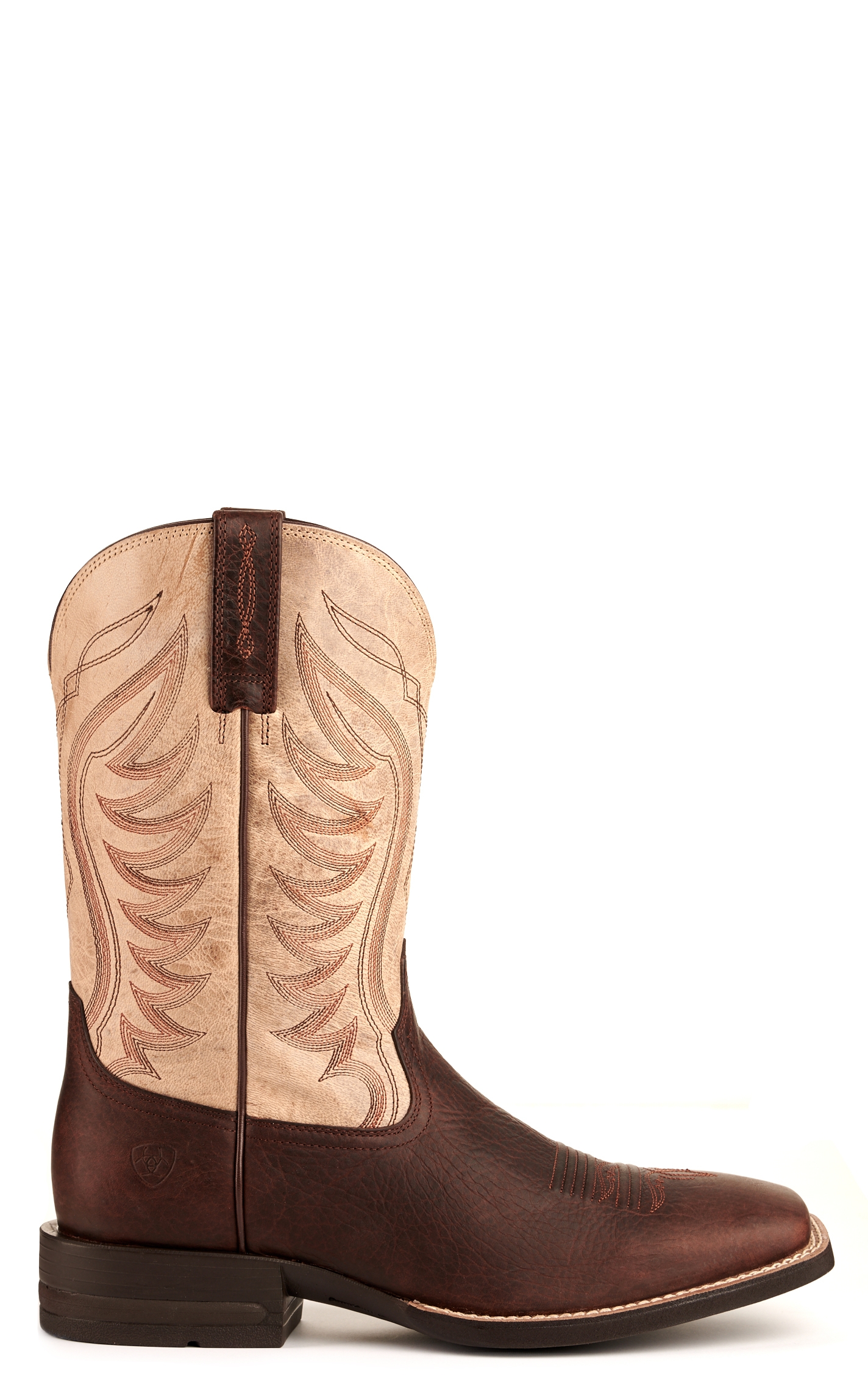 Ariat Men's Amos Shock Shield Barley Brown and Trucker Tan Wide Square Toe Cowboy Boots - Image 1