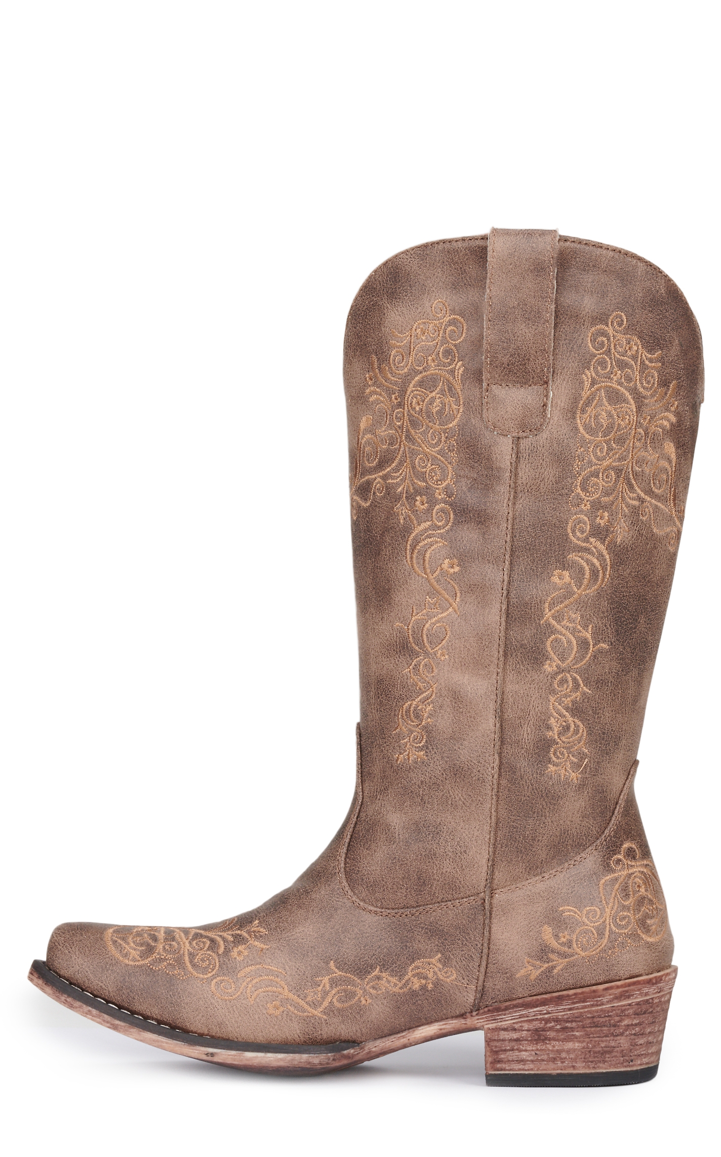 Roper Women's Riley Brown with Embroidered Scrollwork Snip Toe Cowboy Boots - Image 1