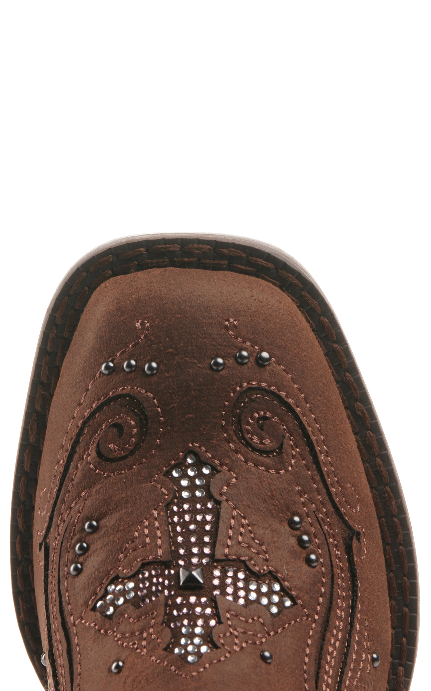 Roper Kids Brown with Crystal Cross & Studs Square Toe Cowboy Boots - Image 1