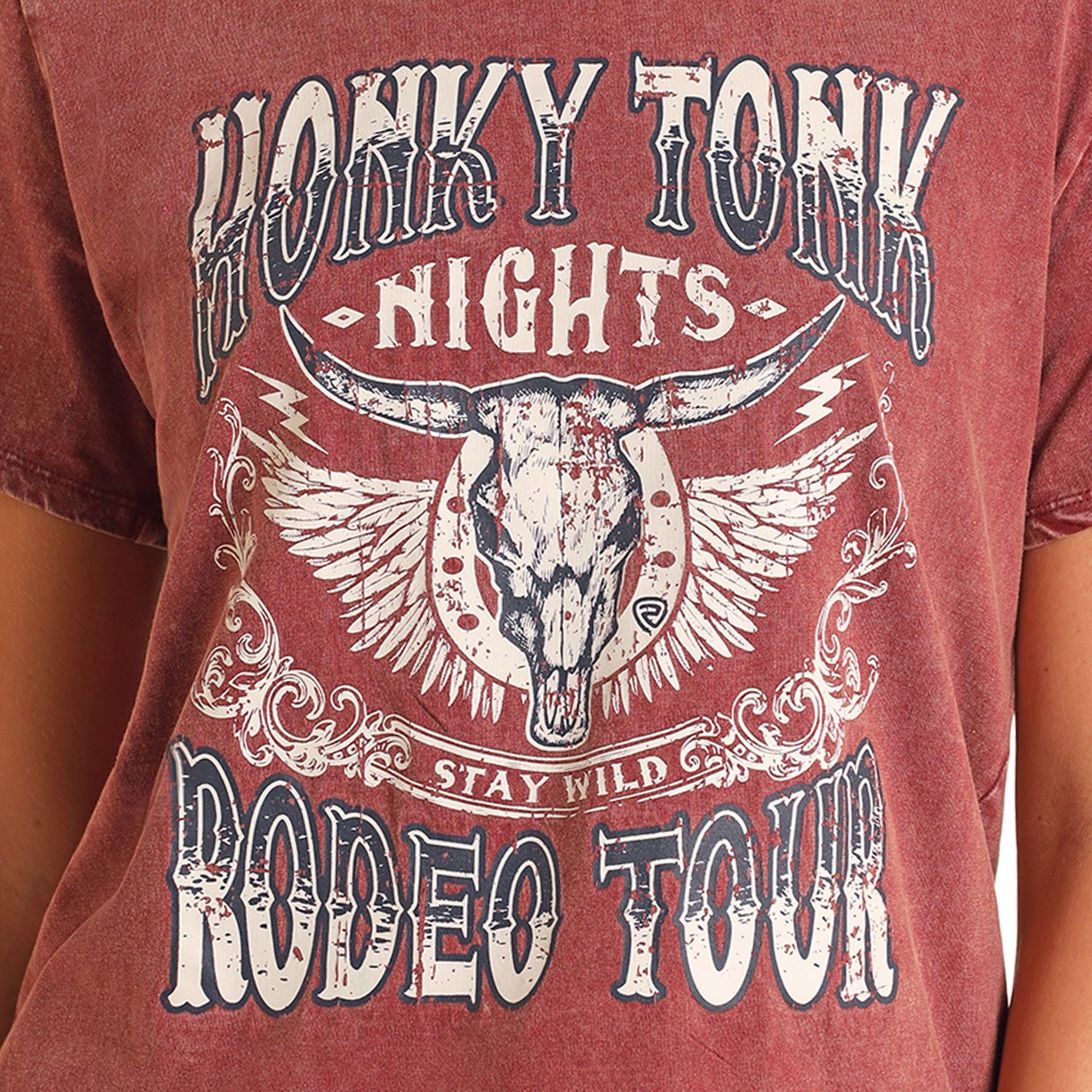 Rock & Roll Denim Women's Washed Red Honky Tonk T-Shirt - Image 1