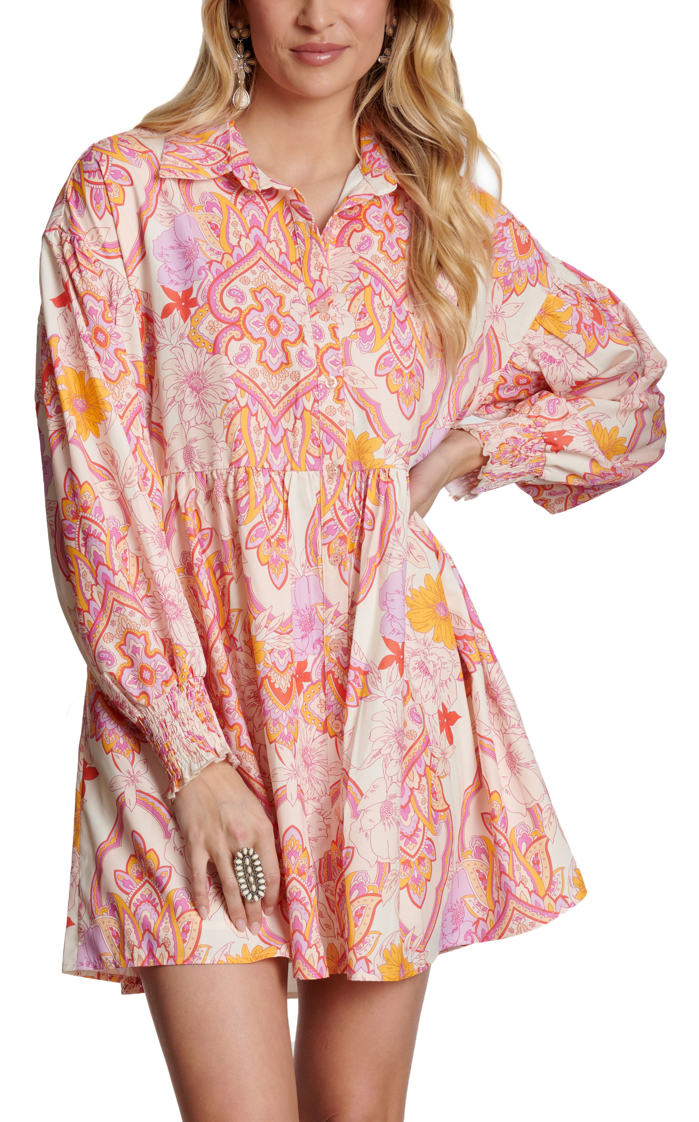 TCEC Women's Latte & Lavender Retro Print Dress - Image 1