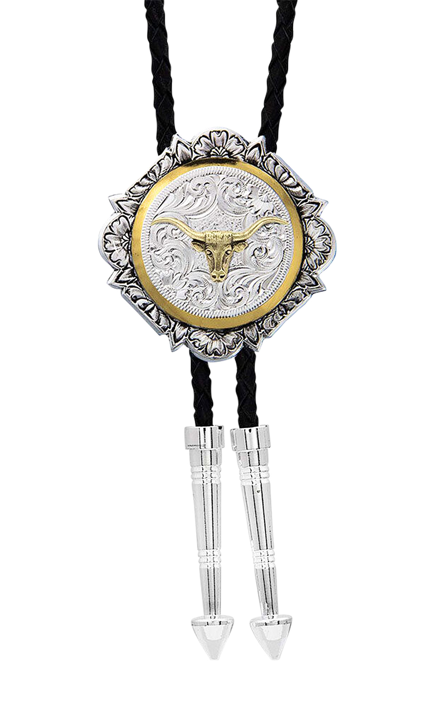 Montana Silversmiths Silver with Gold Longhorn Bolo Tie - Image 1