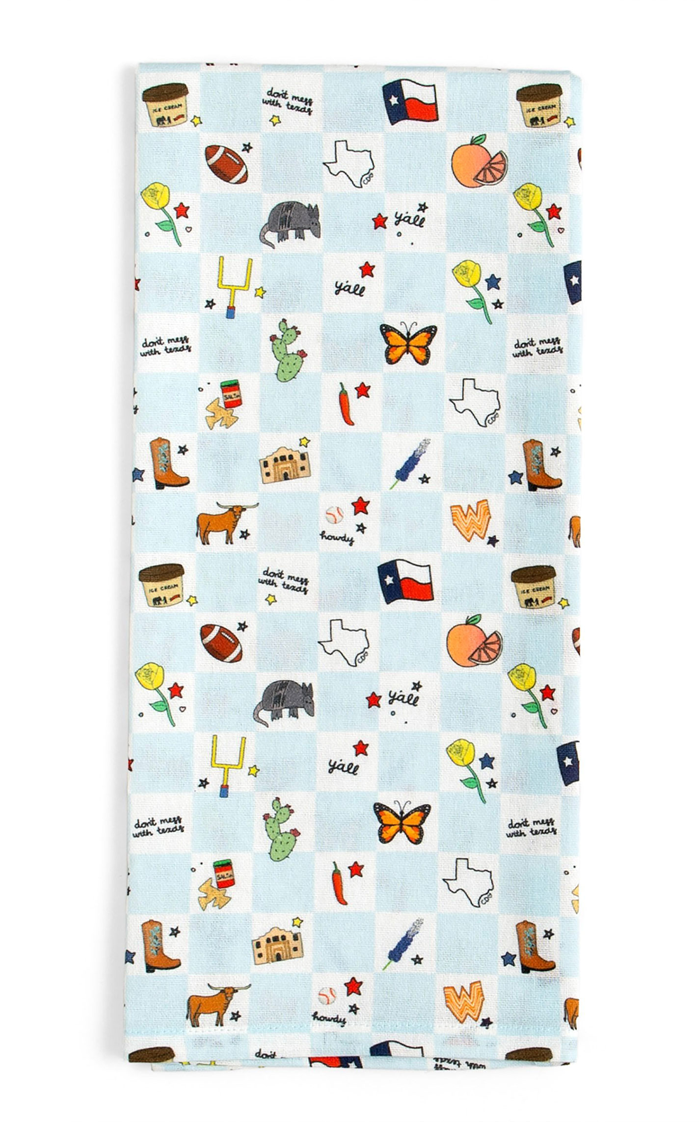 Callie Danielle Light Blue Texas Checkerboard Tea Towel - Image 1